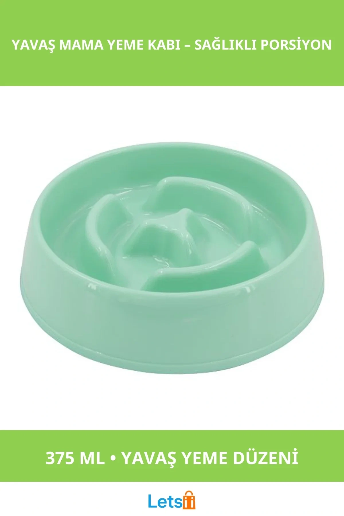 Mikopet Yavaş Mama Yeme Kabı 375 ml. Sağlıklı Plastik Mor, Mavi, Yeşil, Pembe