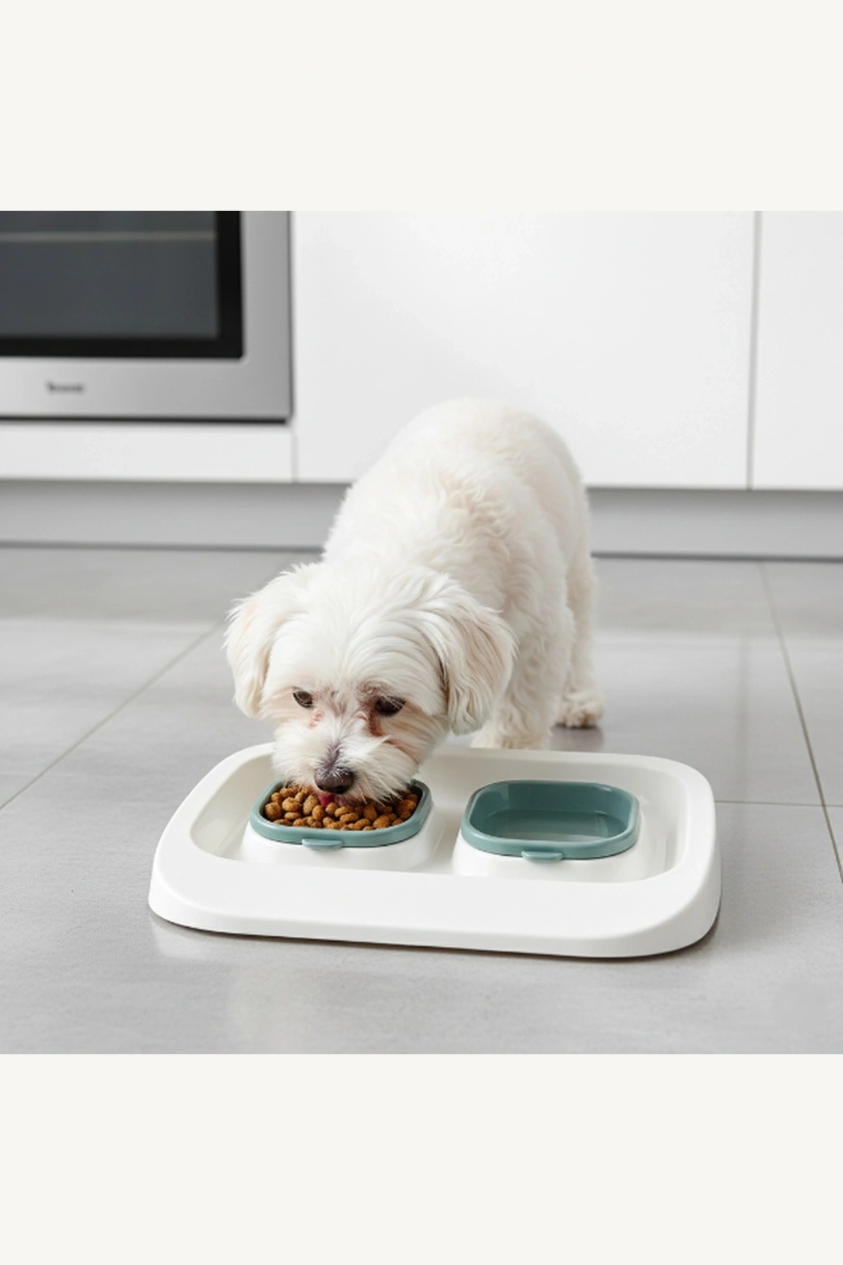Mikopet Yeşil 2si1 Arada Mama ve Su Kabı Kedi Köpek Beslenme Kabı
