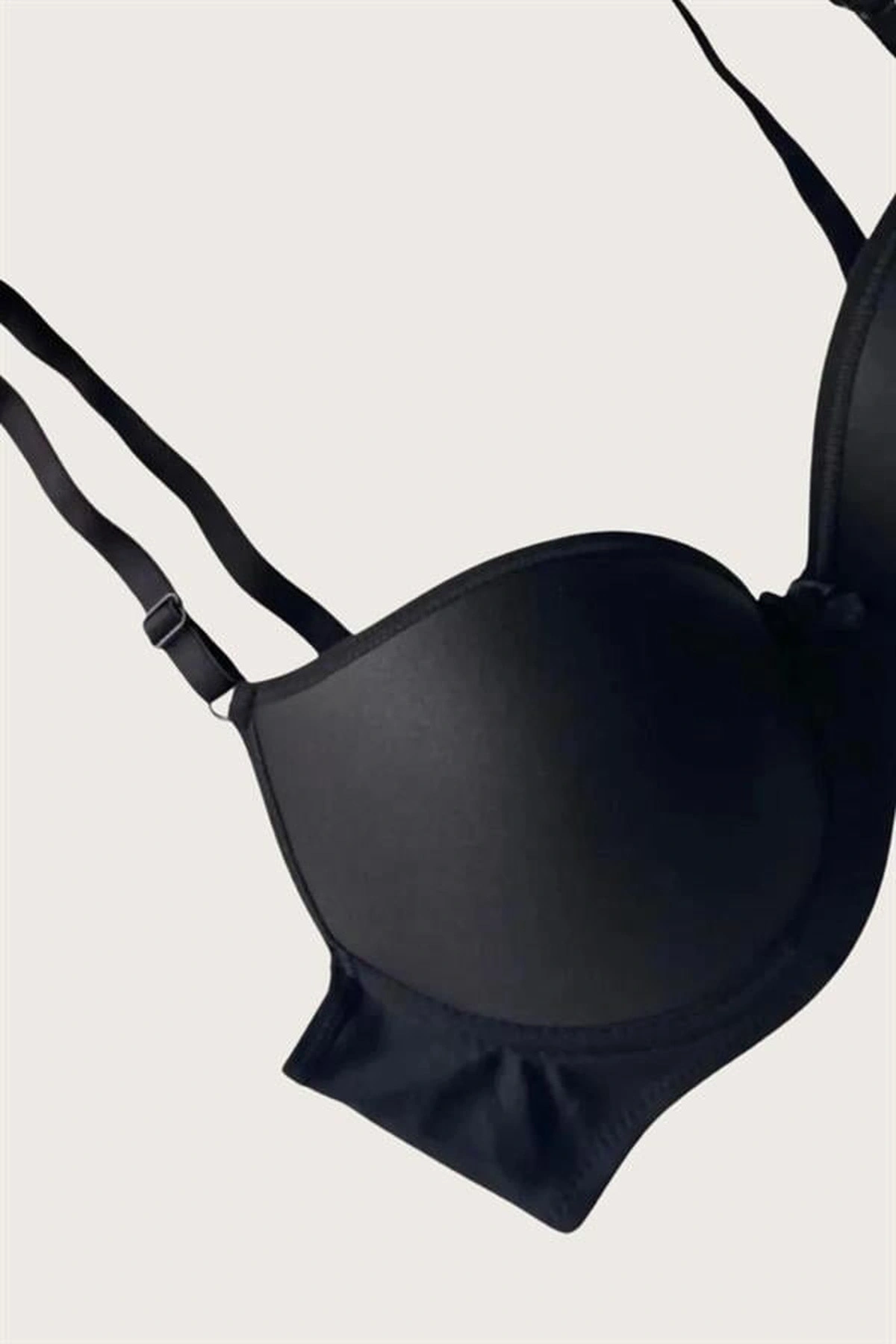 Mikro Kumaş İçi Boş Balenli Desteksiz Sütyen Siyah Renk