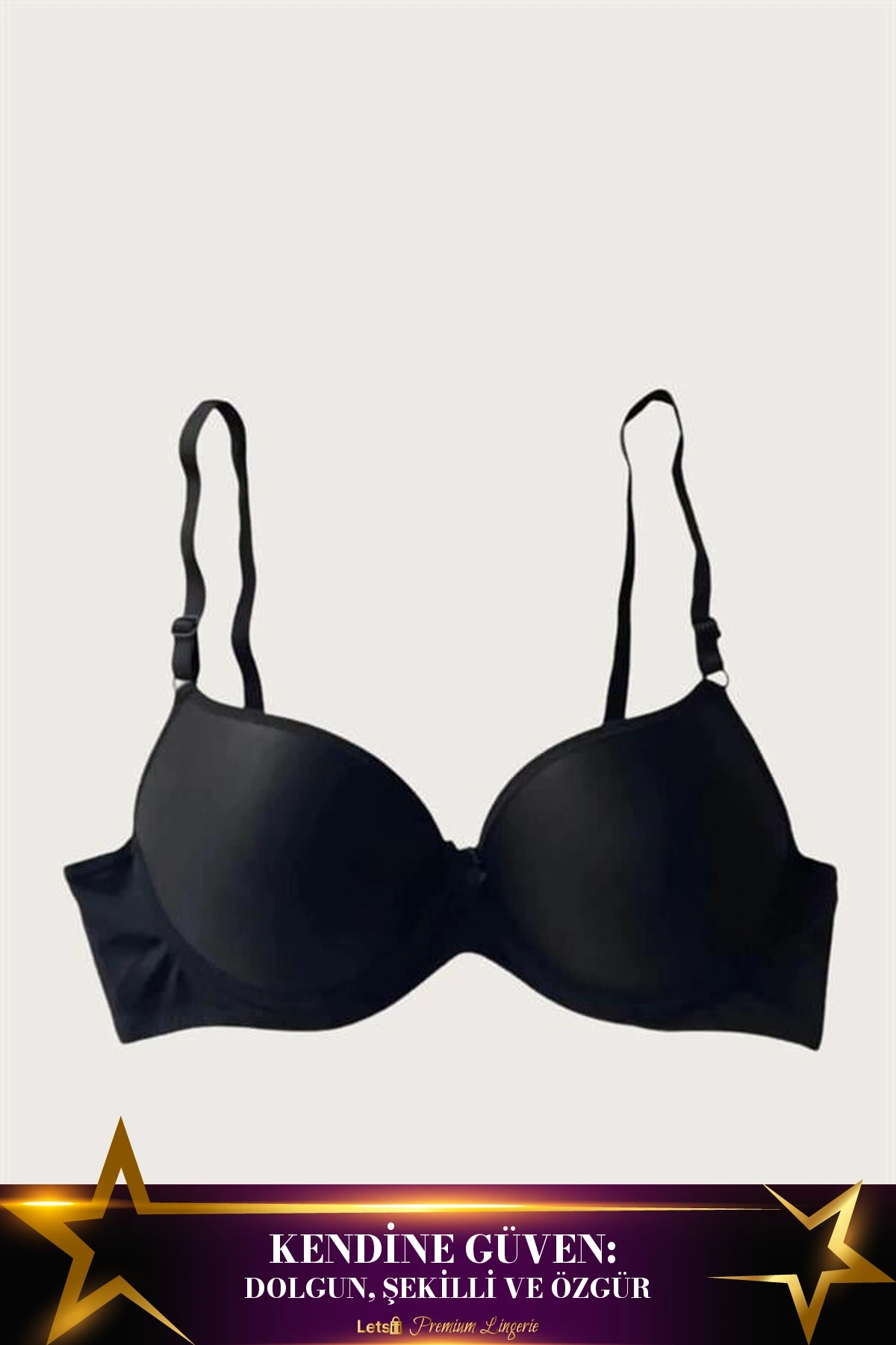 Mikro Kumaş Push-Up Dolgulu Balenli Destekli Sütyen Siyah Renk