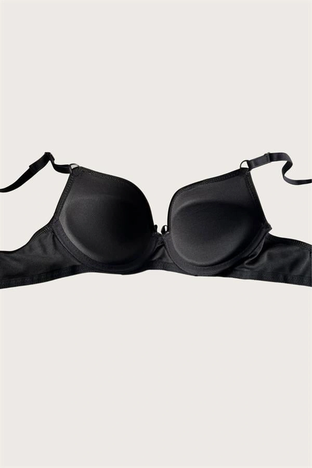 Mikro Kumaş Push-Up Dolgulu Balenli Destekli Sütyen Siyah Renk