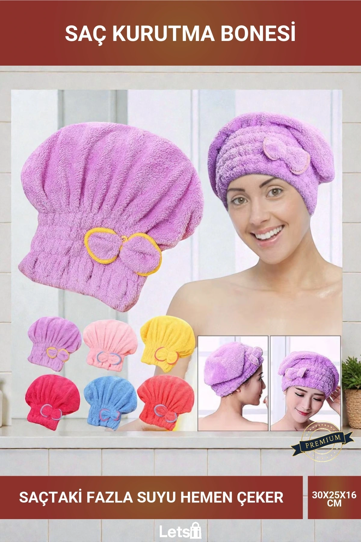 Mikrofiber Hızlı Saç Kurutma Bonesi Fiyonklu Havlu Bone