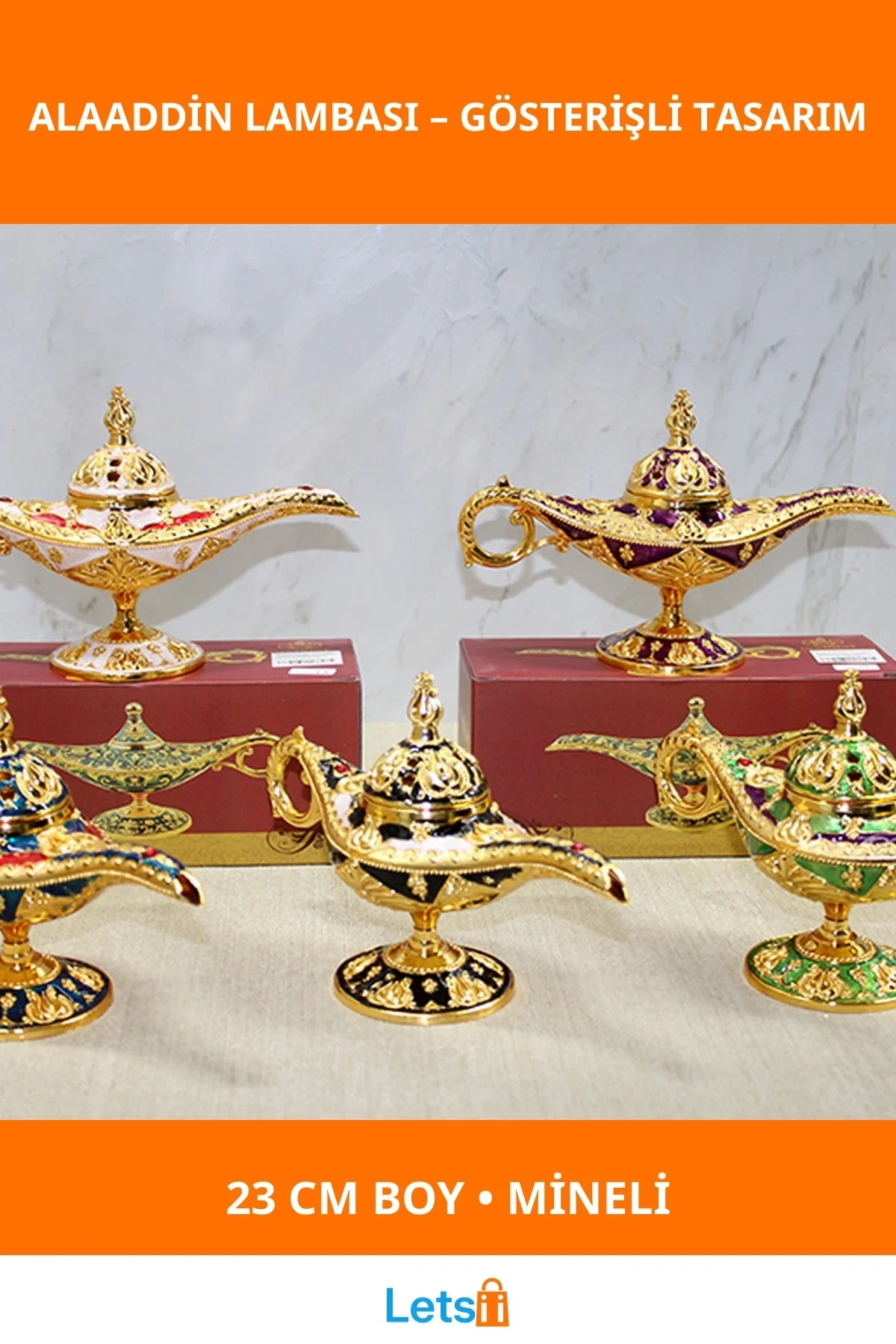 Mineli Metal Alaaddin Lambası 23 cm Gösterişli Dekoratif Obje