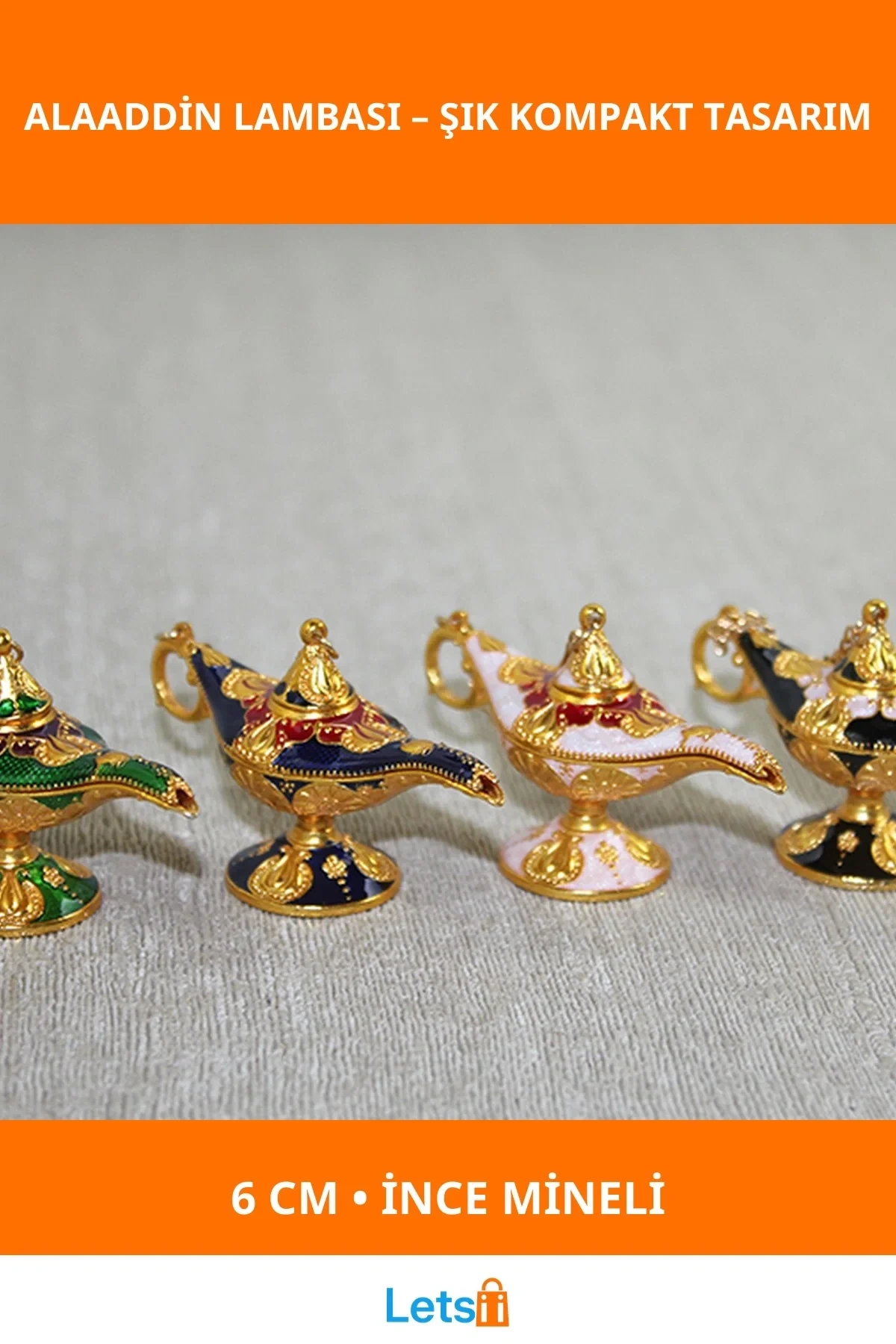 Mineli Metal Alaaddin Lambası 6cm Şık Dekoratif Objeler