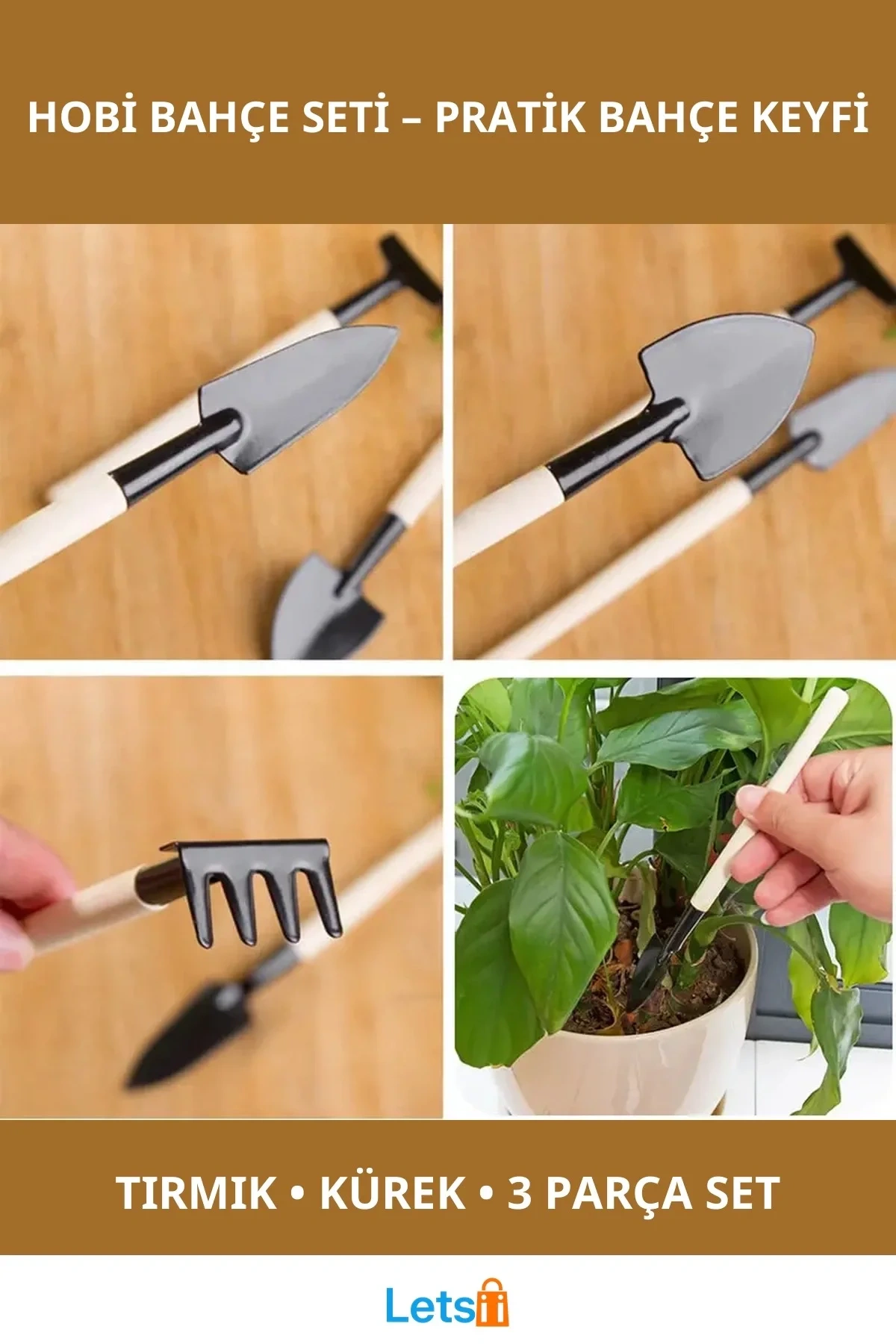 Mini Ahşap Hobi Bahçe Seti 3 Parça