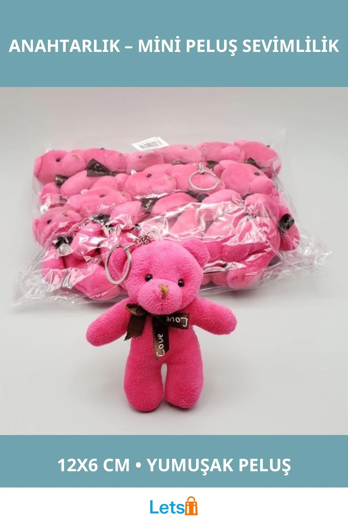 Mini Ayıcık Pembe Peluş Anahtarlık 12x6 cm