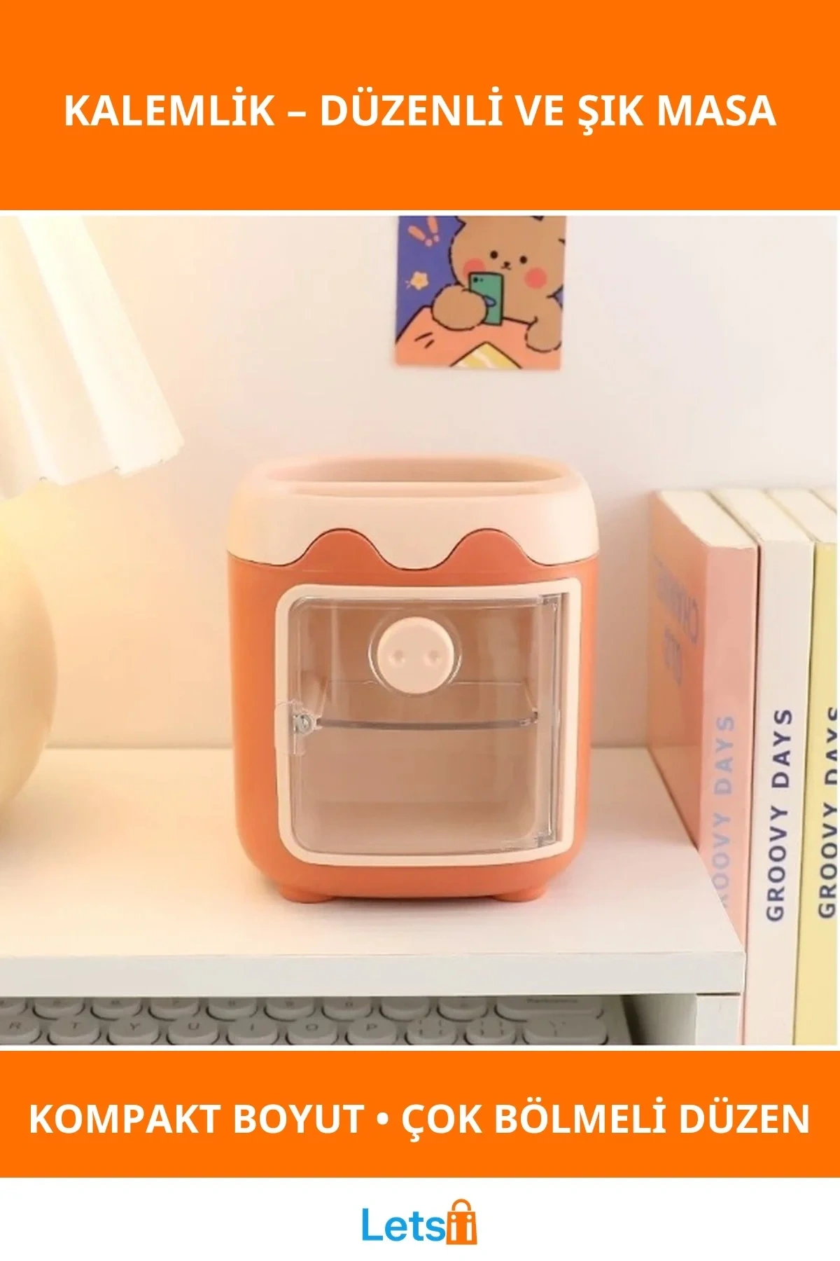 Mini Dolap Tasarımlı Kalemlik Masa Düzeni İçin Eğlenceli Çözüm