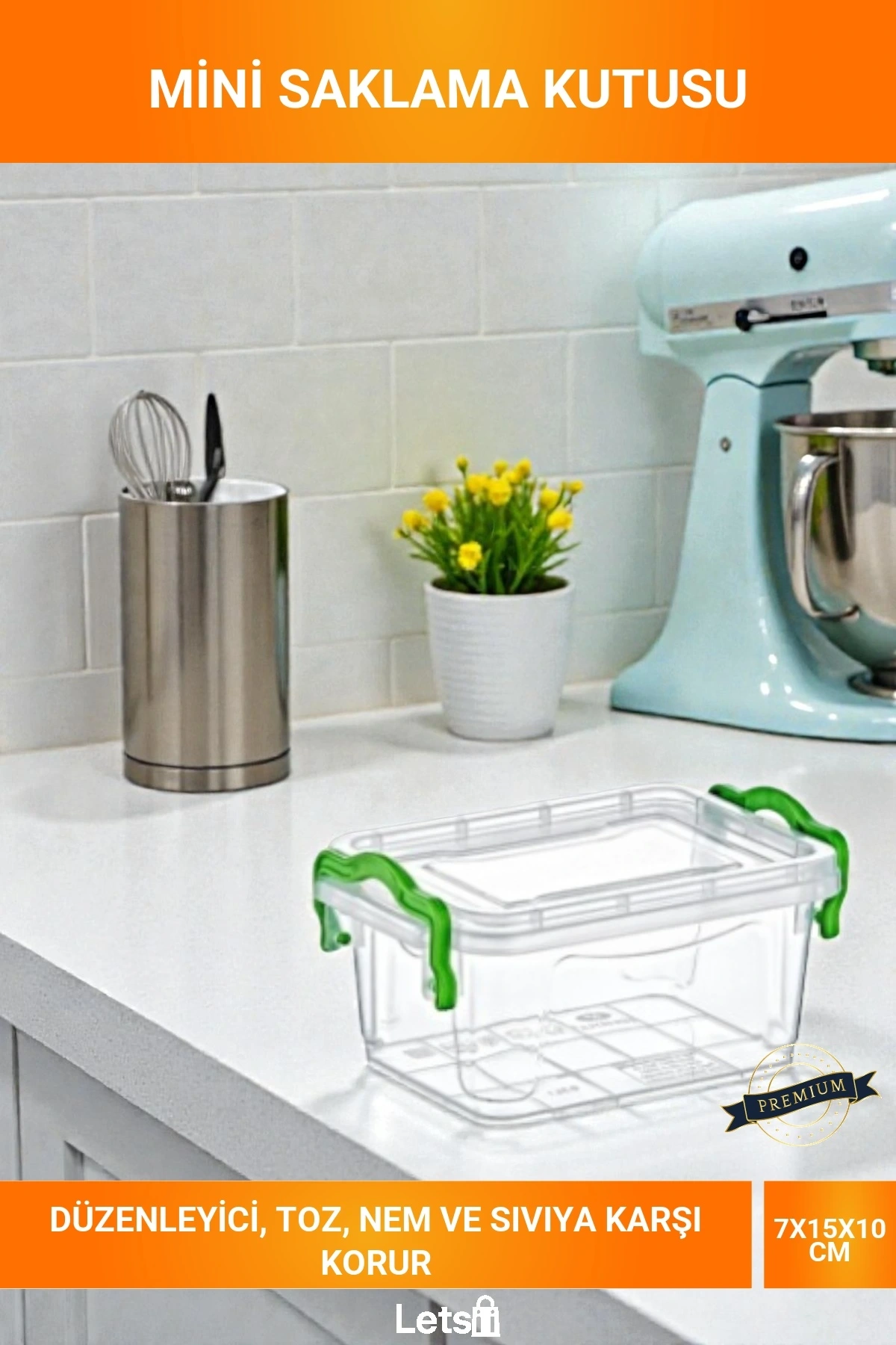 Mini Saklama Kutusu 0.5 Litre Yeşil Klipsli Organizer