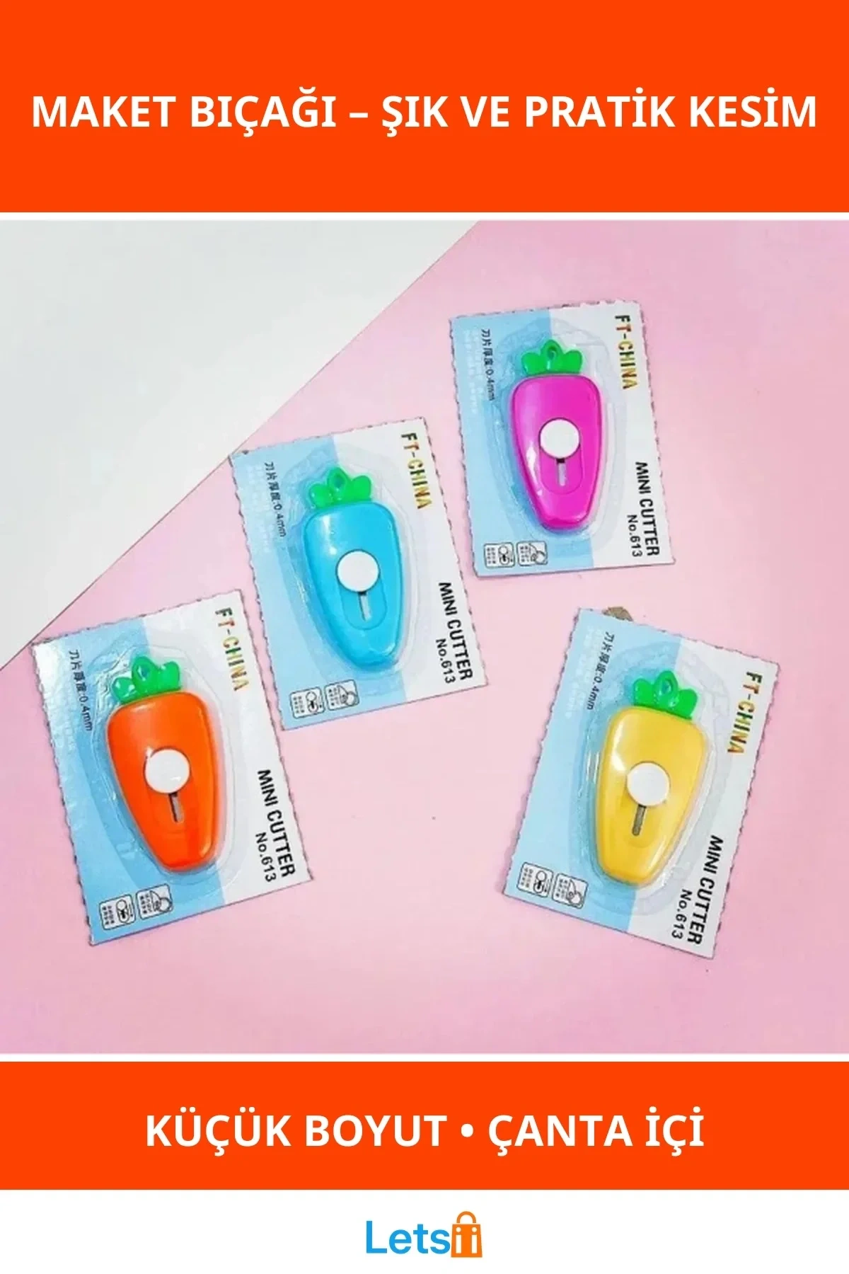 Mini Sevimli Tasarımlı Maket Bıçağı Havuç ve Çiçek Motifli