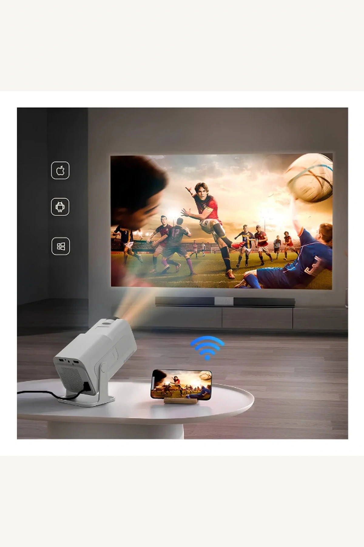 Mini Taşınabilir 4K Destekli Android Akıllı Full HD 1080P Wi Fi Bluetooth 150 İnç Ev Sinema Projeksiyon Cihazı