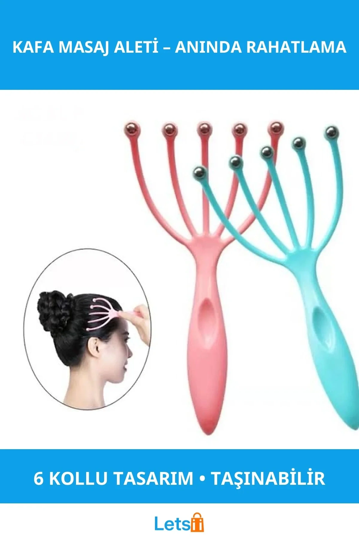 Mini Taşınabilir Kafa Masaj Aleti 6 Kollu Rahatlatıcı