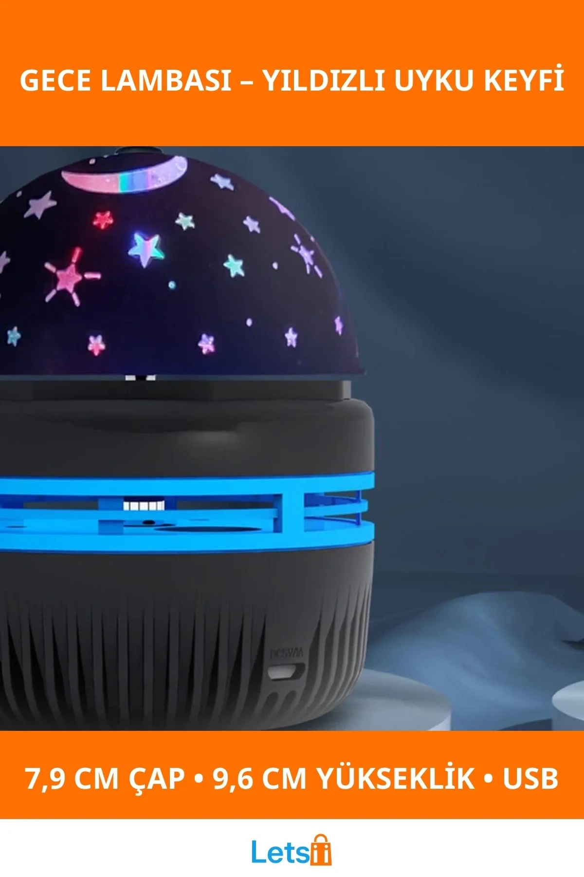 Mini Yıldızlı Projektör Gece Lambası Taşınabilir USB Şarjlı