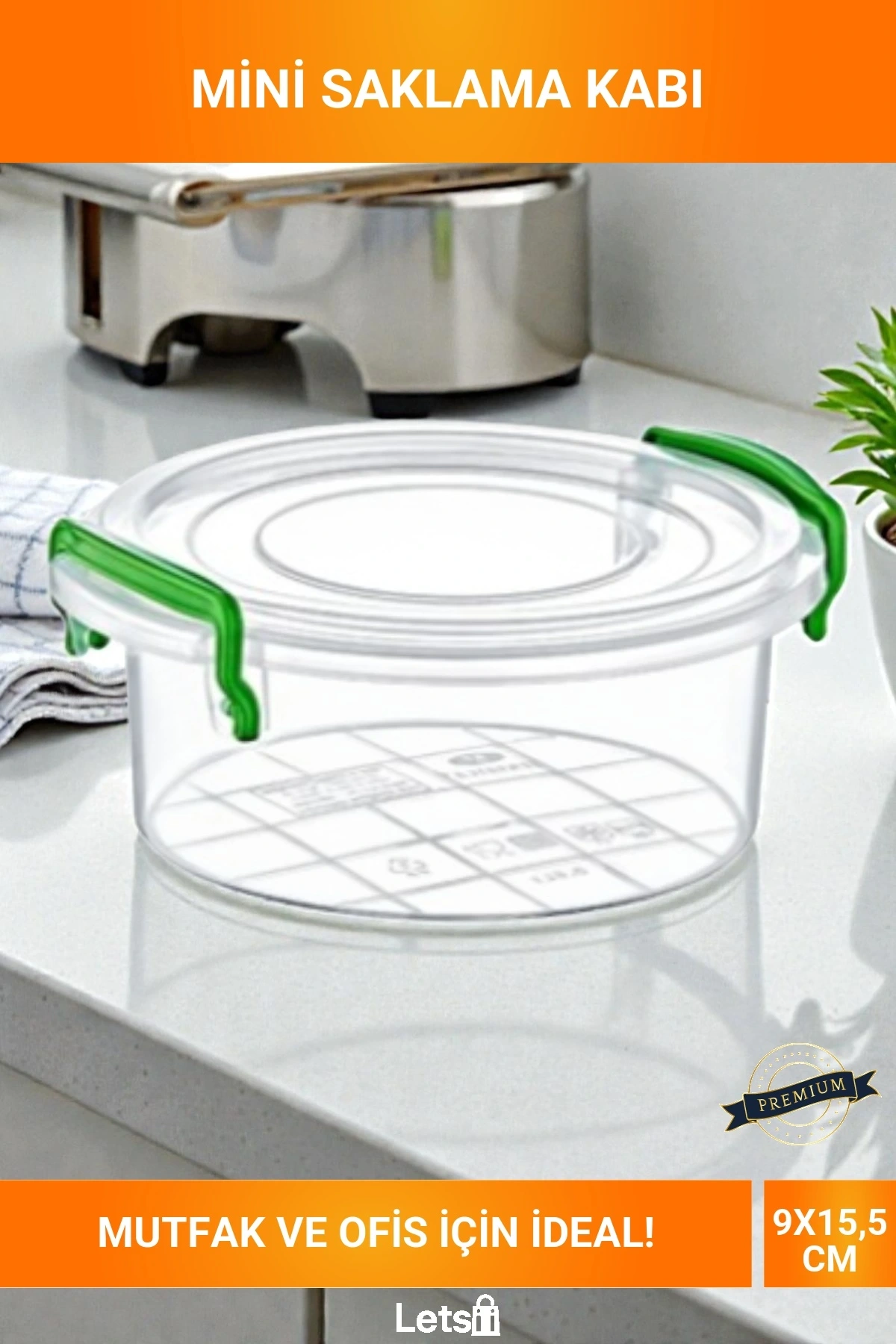 Mini Yuvarlak 0.5 Litre Yeşil Kapaklı Saklama Kabı