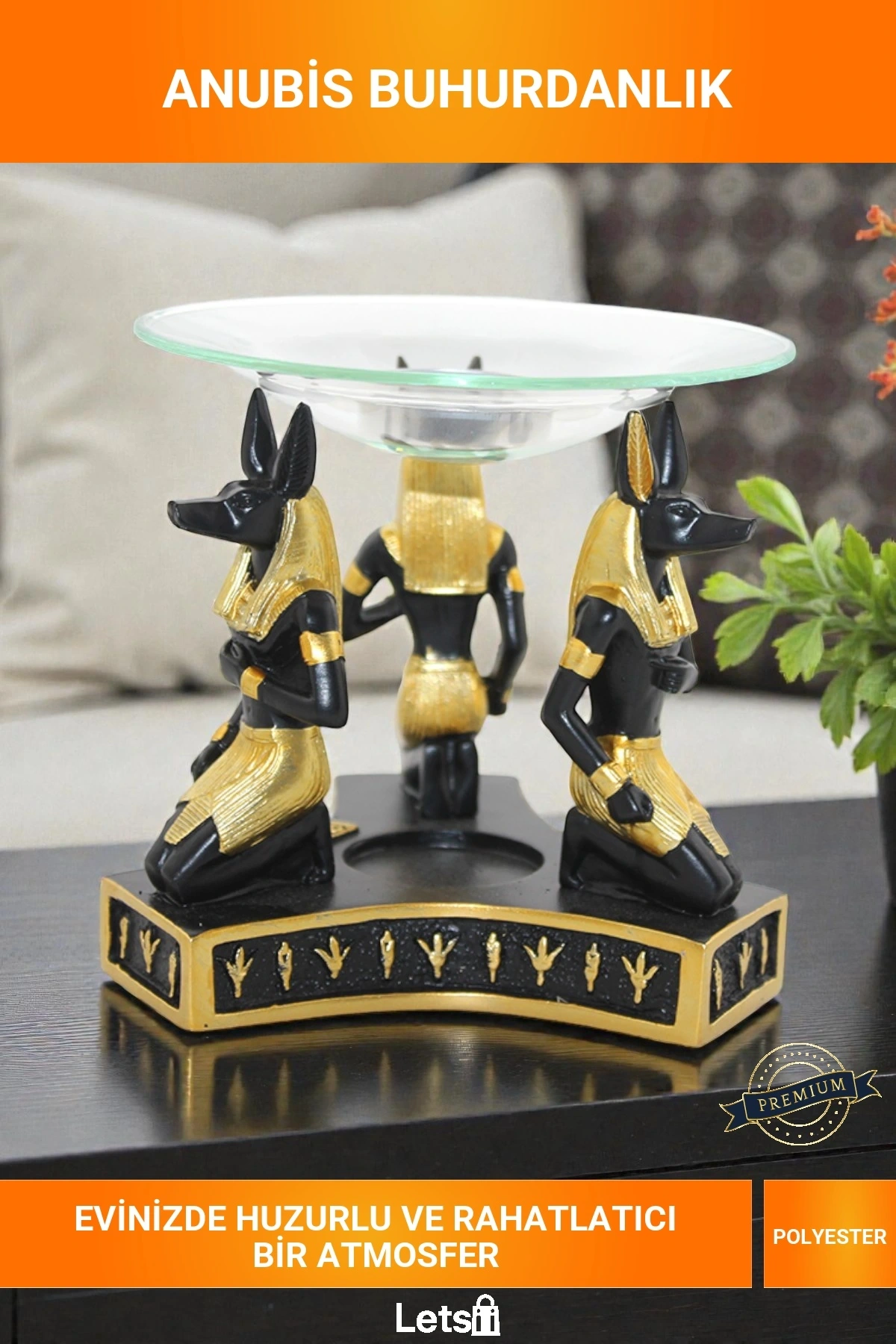 Mısır Mitolojisi Anubis Figürlü Polyester Buhurdanlık