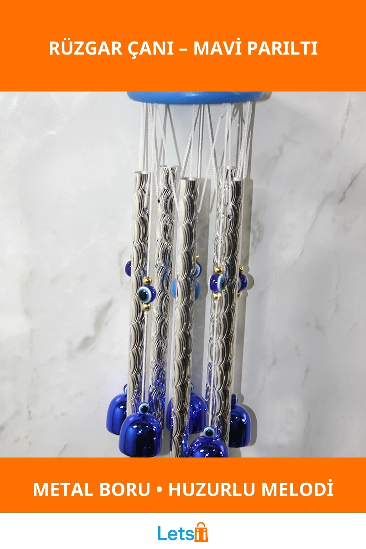 Mistik Mavi Metal Rüzgar Çanı Dekoratif Bahçe Balkon Aksesuarı
