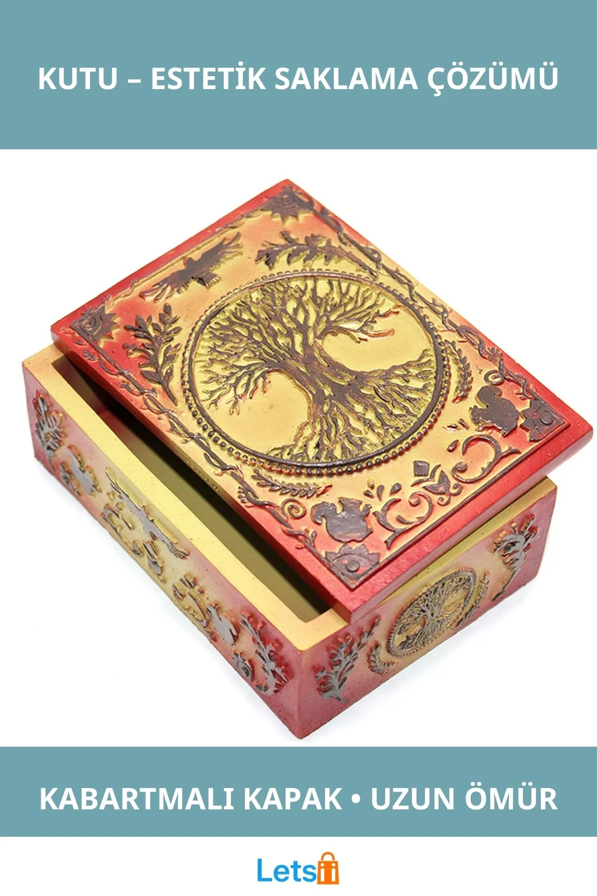 Mistik Tasarımlı Dayanıklı Polyester Kutu Yaşam Ağacı Figürlü