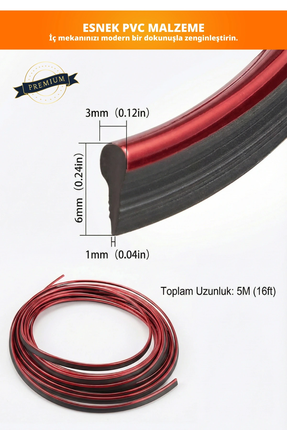 Modern Esnek PVC Araba Dekorasyon 5 Metre Şerit Trim Kırmızı Mavi Gümüş