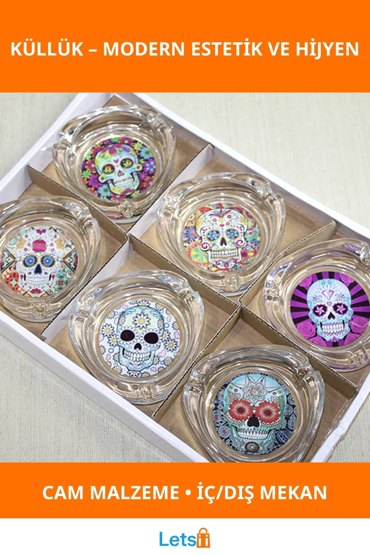 Modern Estetik Renkli Baskılı Dayanıklı Cam Küllük