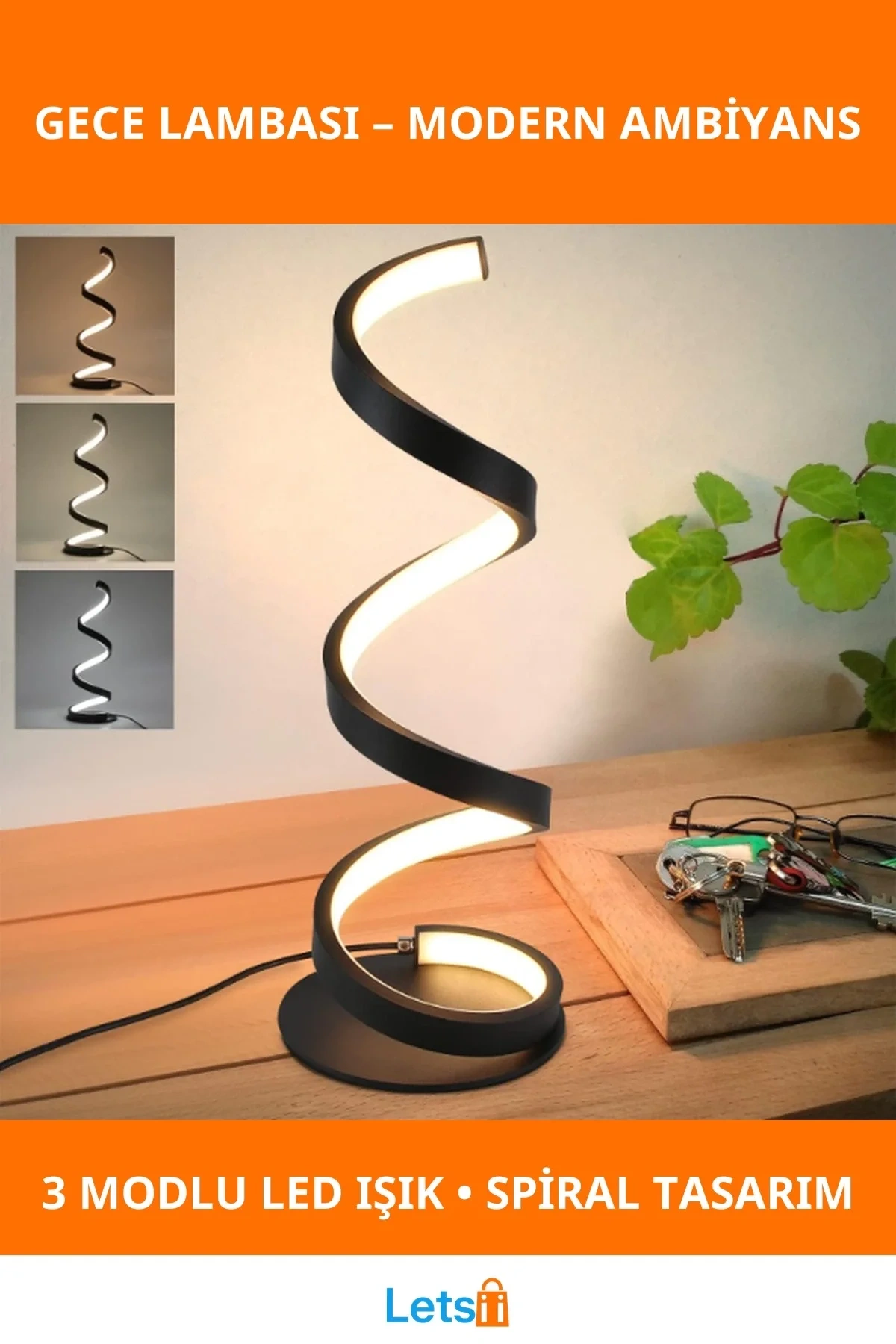 Modern Kıvrımlı Spiral Gece Lambası 3 Işık Modu Dokunmatik