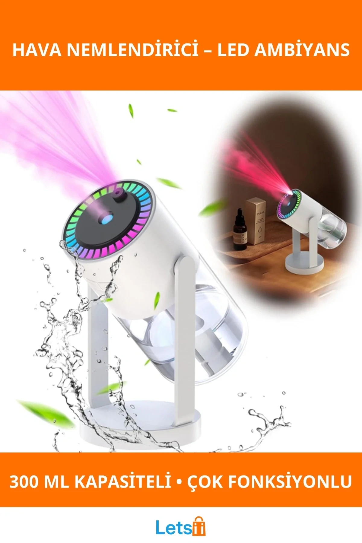 Modern LED Işıklı Hava Nemlendirici Cihaz USB Şarjlı