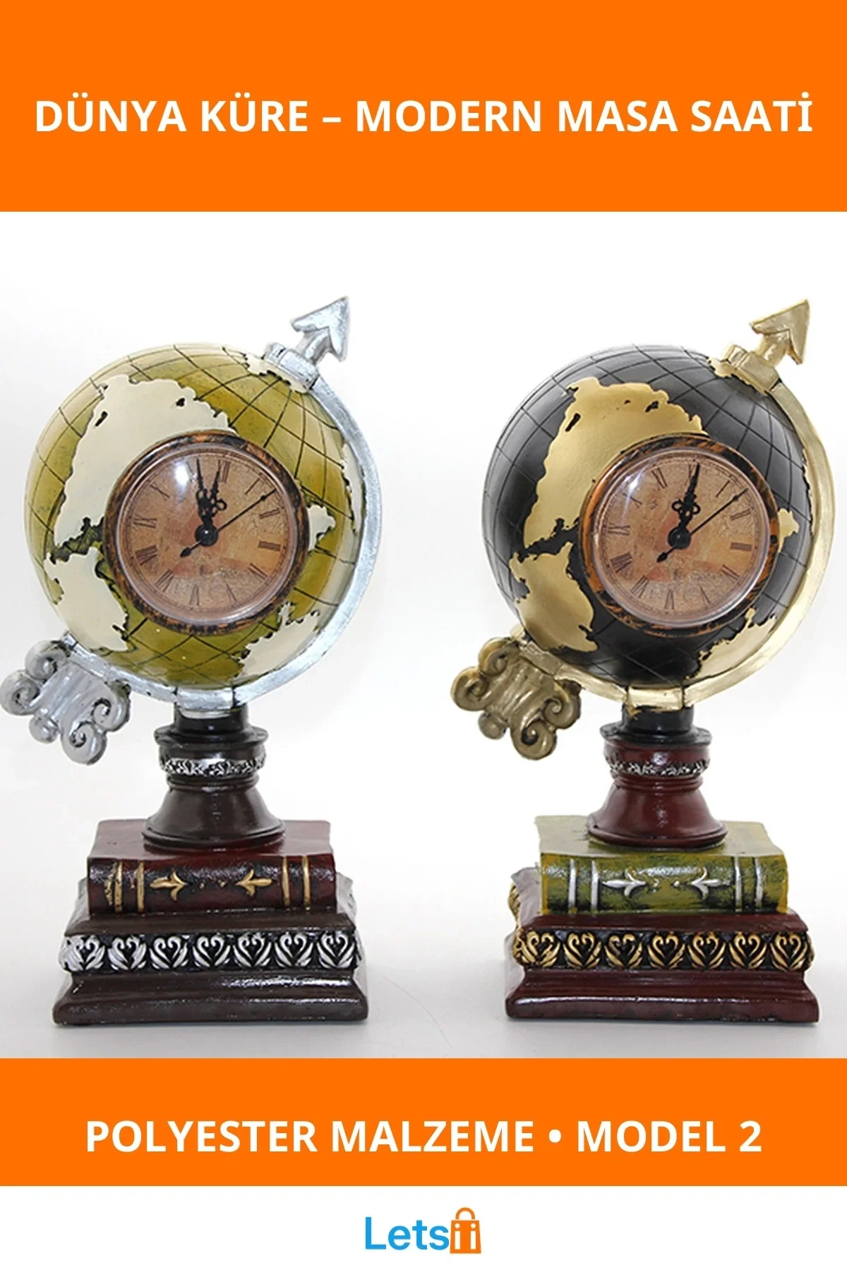 Modern Polyester Saatli Dünya Küre Dekoratif Masa Saati