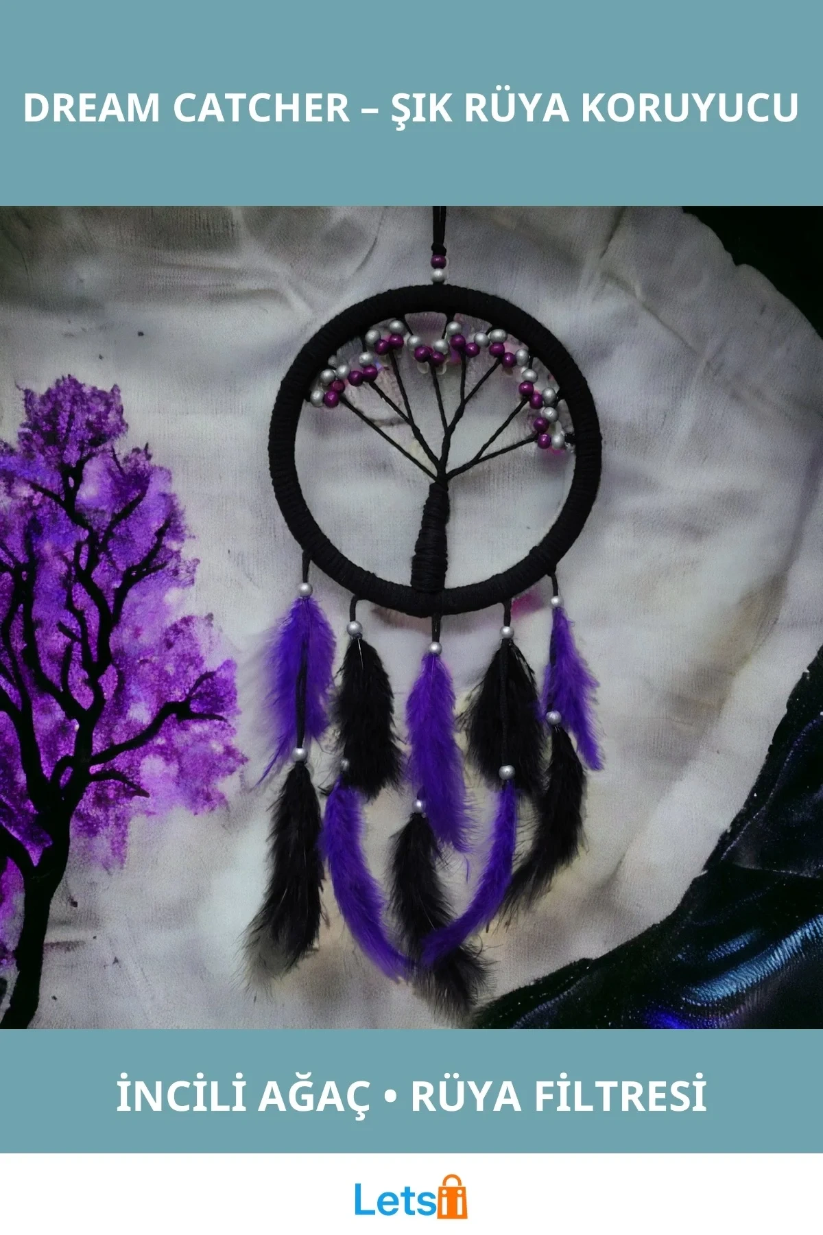Mor İncili Hayat Ağacı Rüya Kovanı Dream Catcher