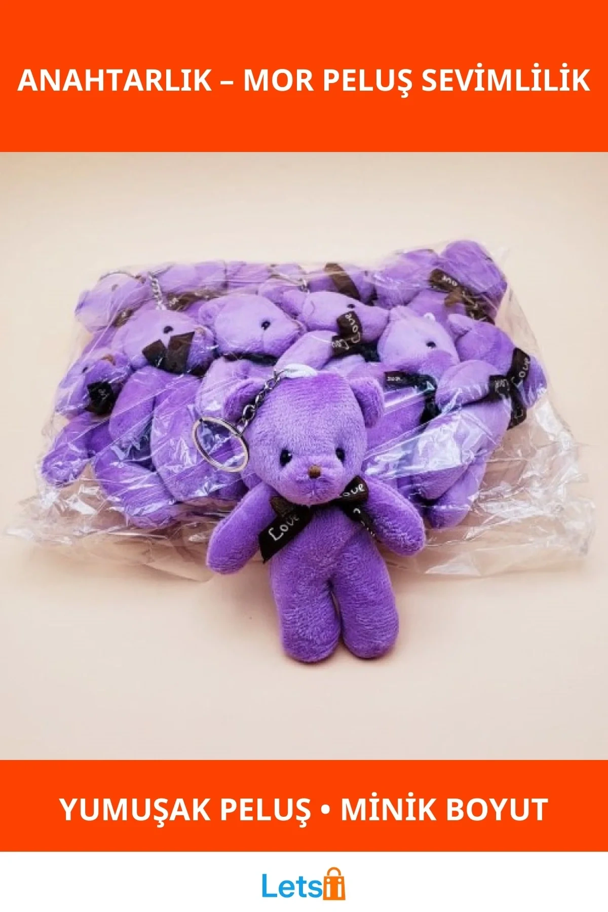 Mor Peluş Ayıcık Anahtarlık Yumuşak Hediyelik Aksesuar