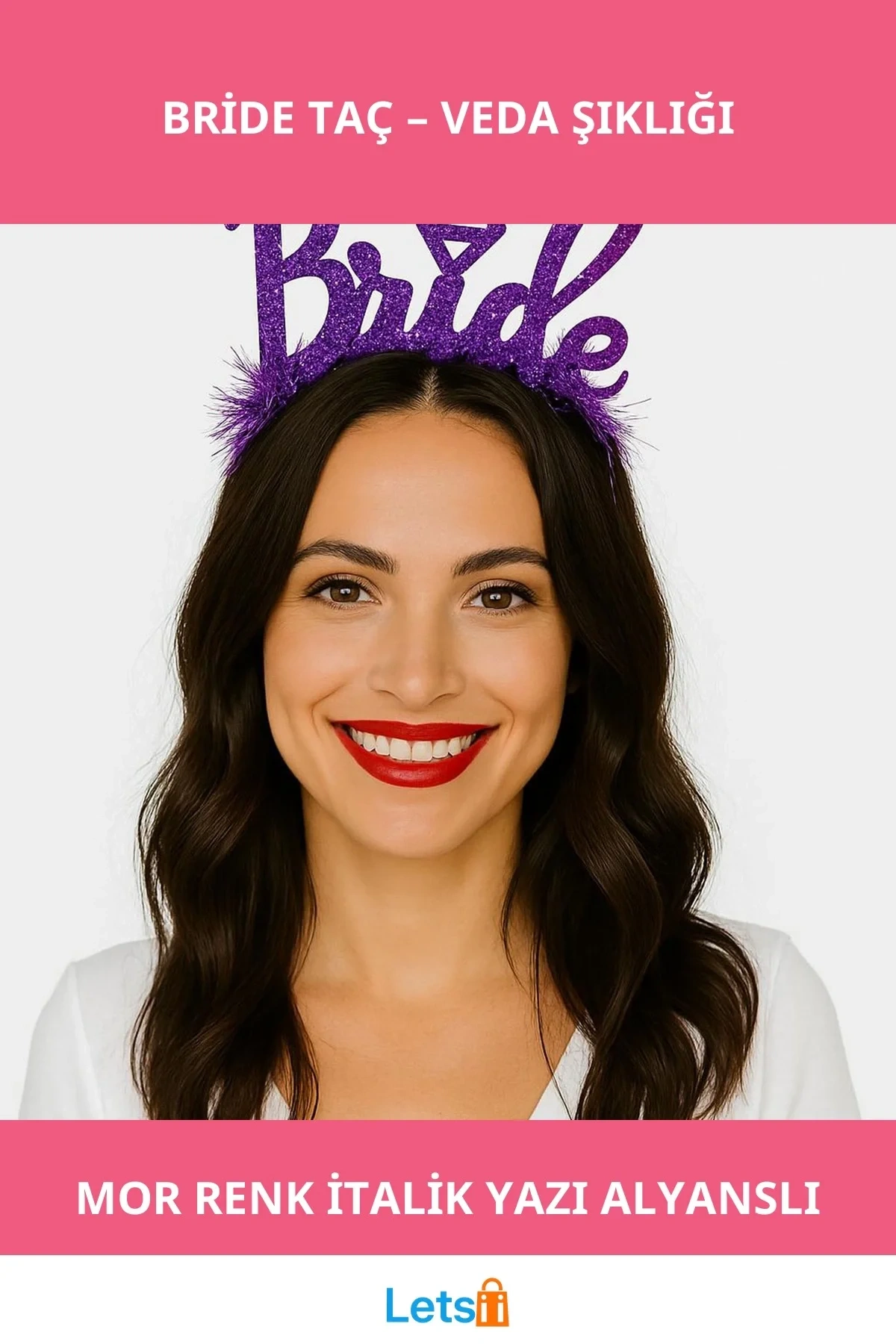 Mor Renk Bekarlığa Veda İtalik Yazı Alyanslı Bride Taç