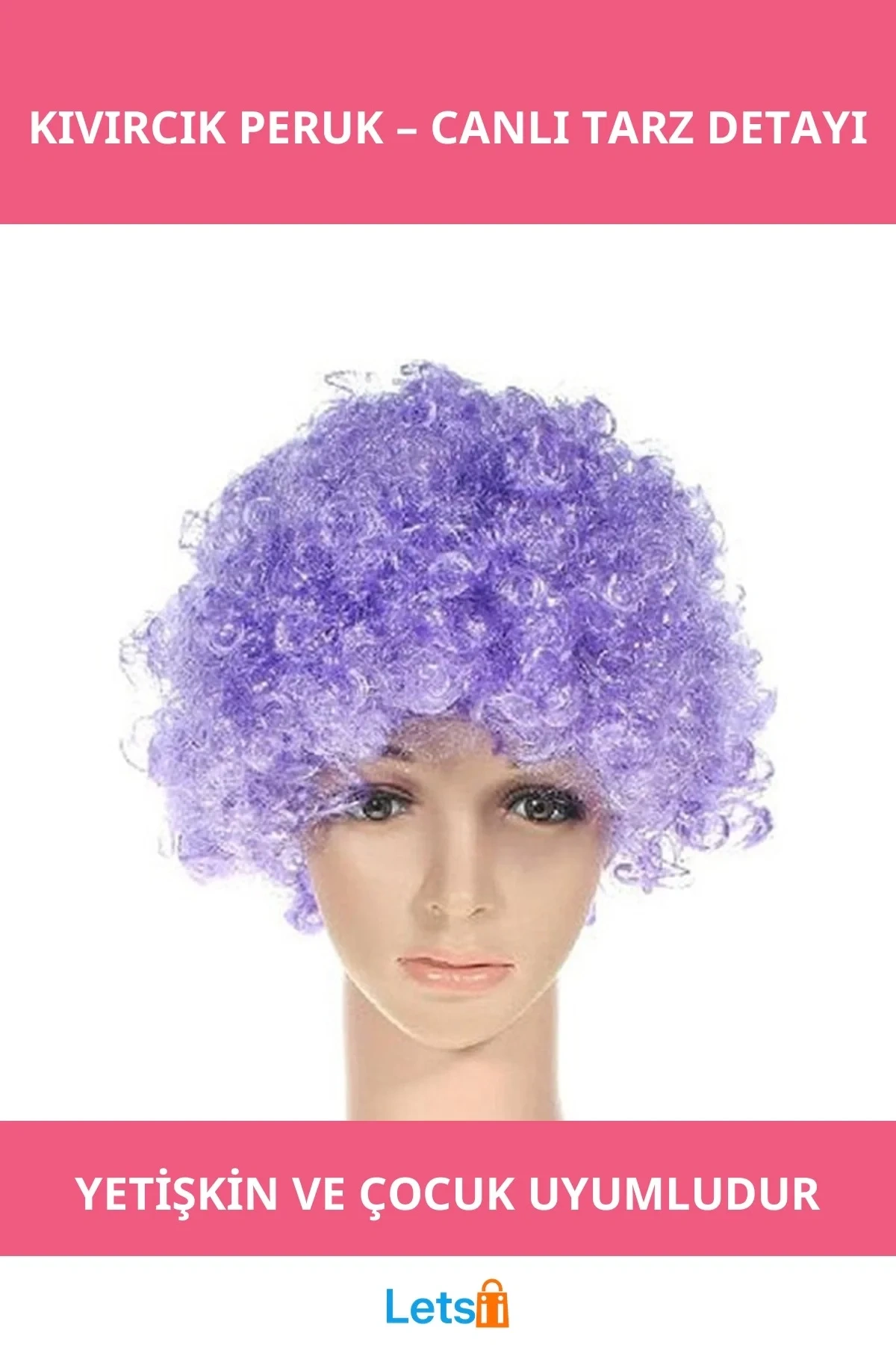 Mor Renkli Astarlı Kıvırcık Peruk