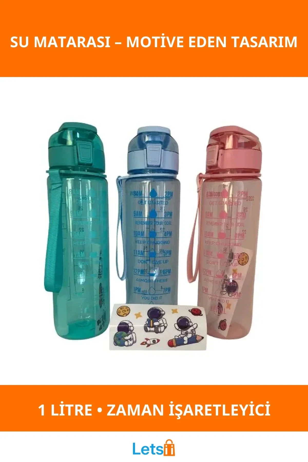 Motivasyon Su Matarası 1 Litre BPA İçermeyen Şık Tasarım