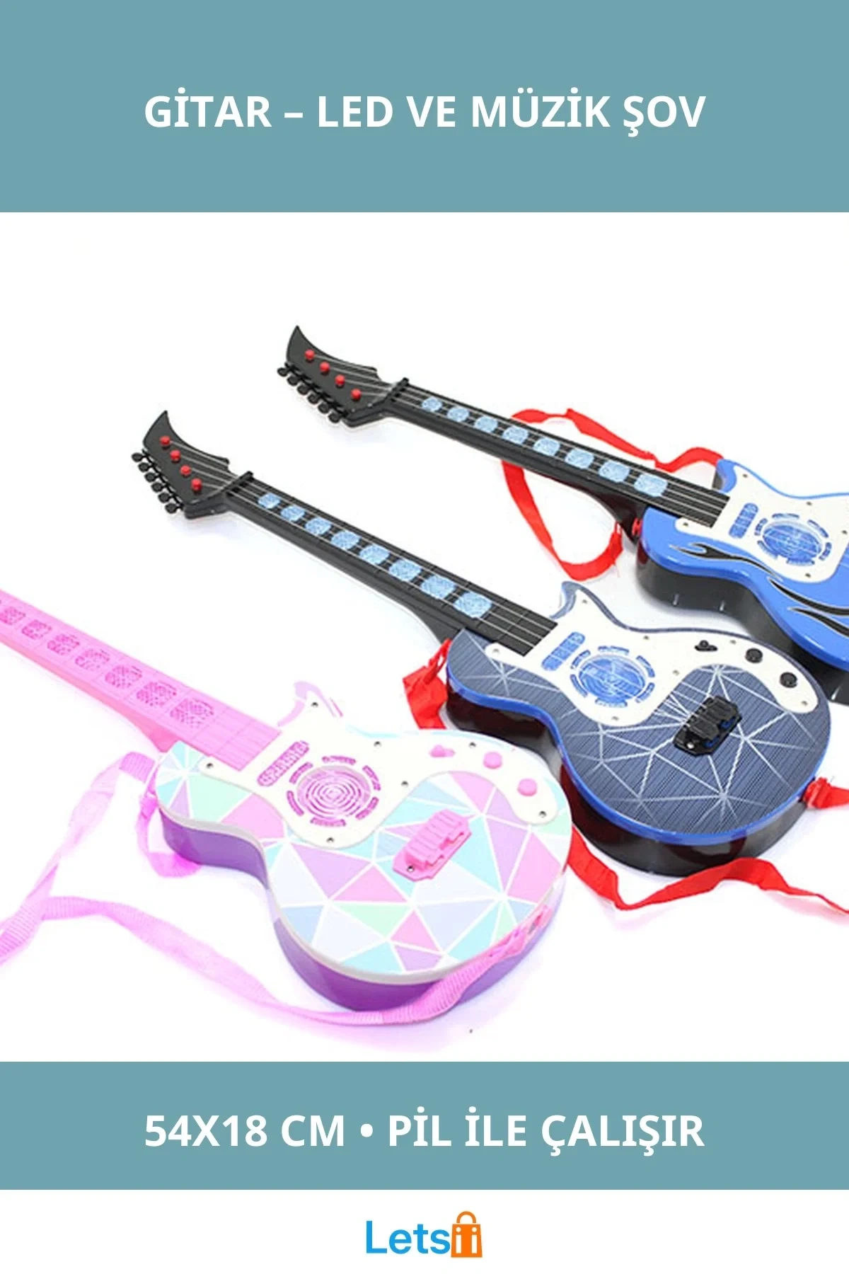Müzikli LED Işıklı 54cm Eğlenceli Gitar
