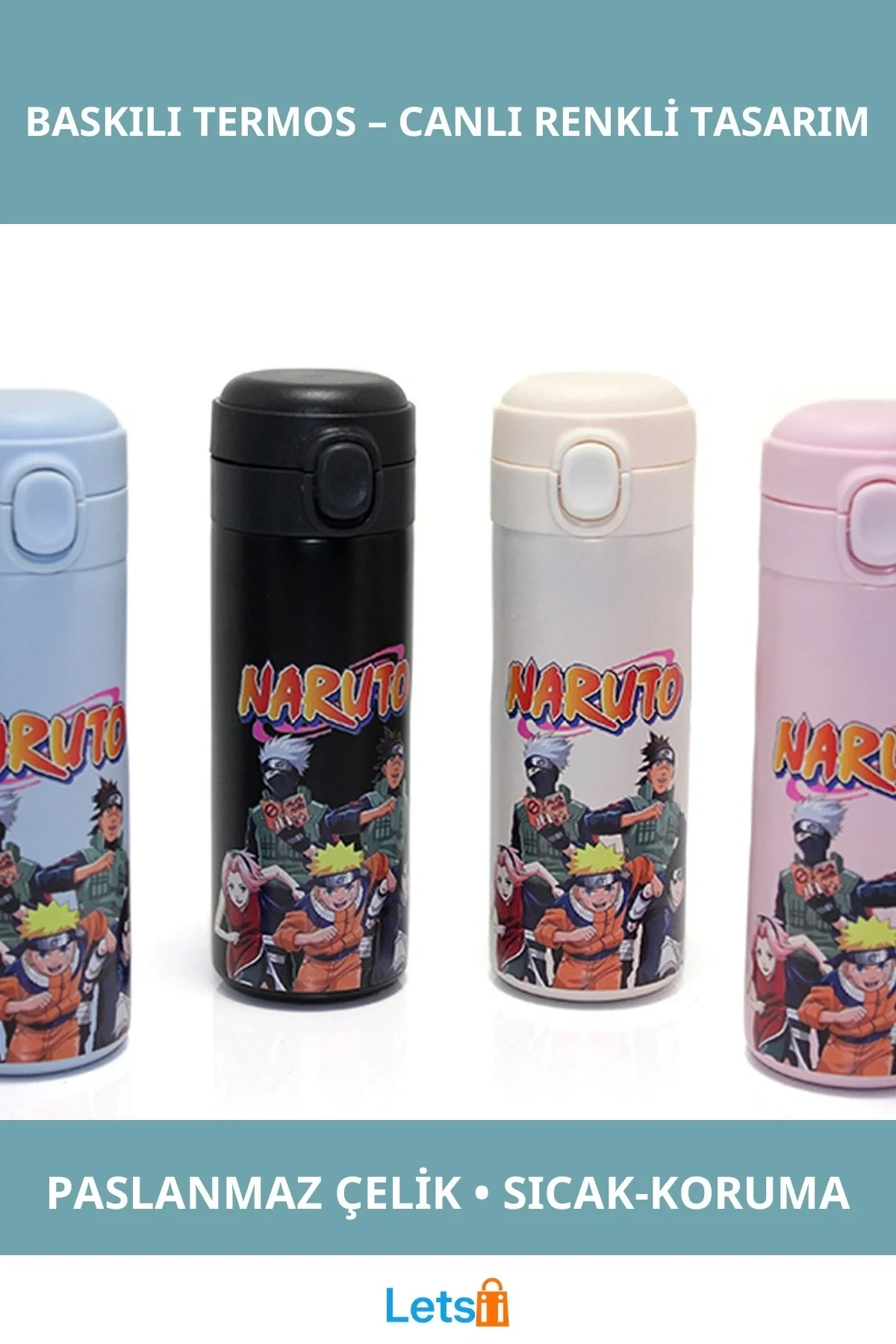 Naruto Temalı Paslanmaz Çelik Anime Baskılı Termos Sızdırmaz 500ml