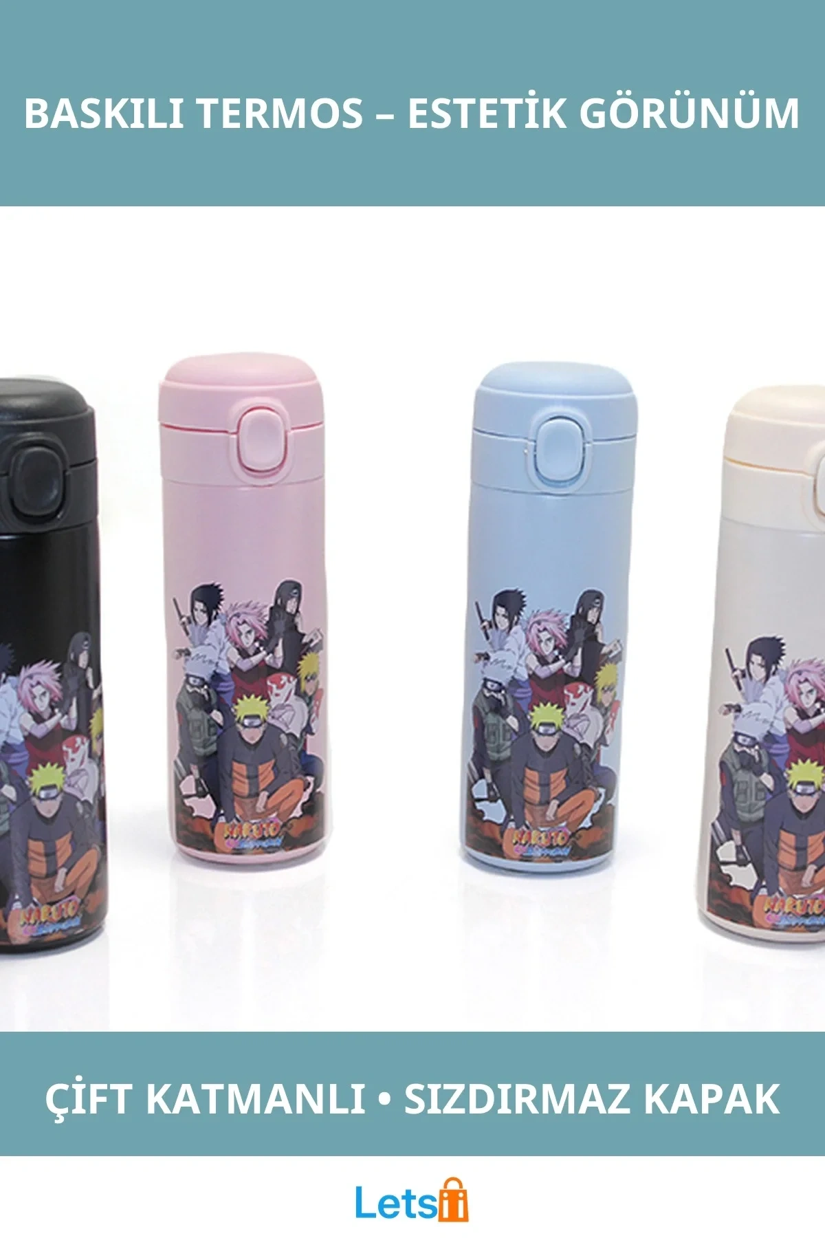 Naruto Temalı Paslanmaz Çelik Çift Katmanlı Isı Yalıtımlı Anime Baskılı Termos
