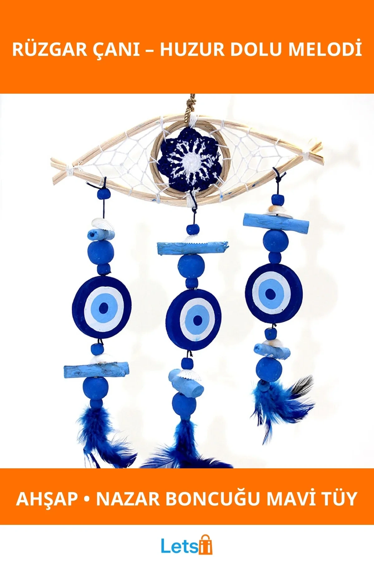 Nazar Boncuğu Detaylı Ahşap Rüzgar Çanı No:5