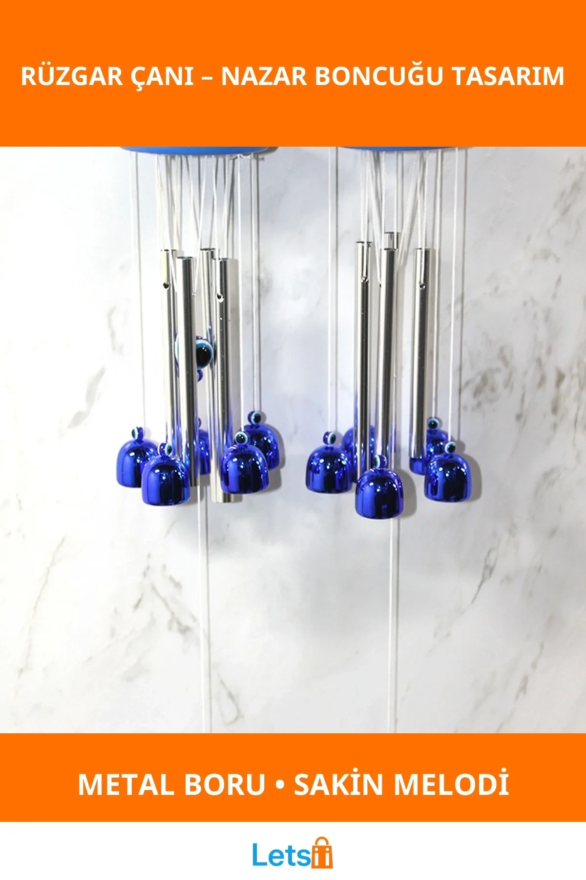 Nazar Boncuğu Detaylı Metal Rüzgar Çanı Dekoratif Aksesuar