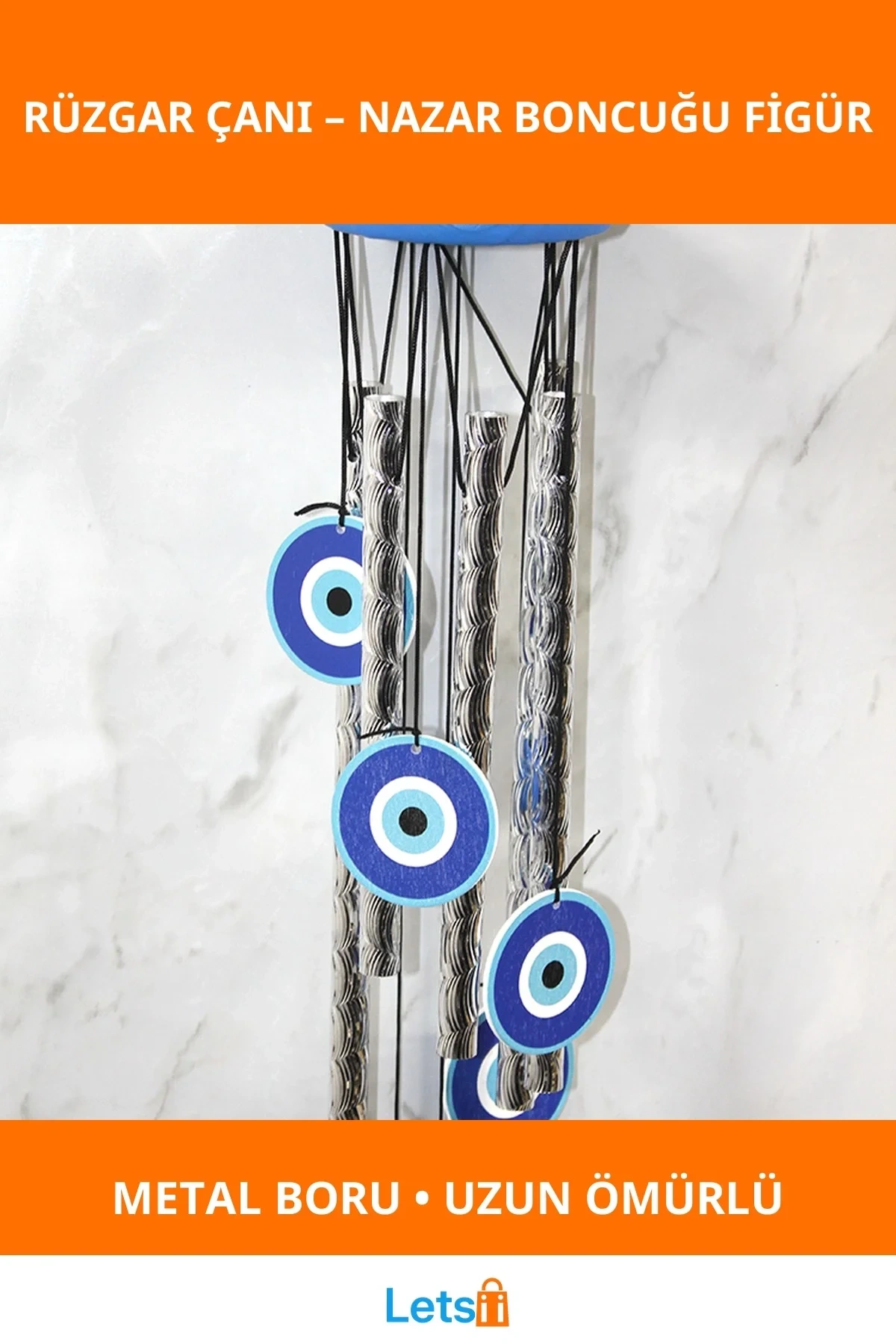 Nazar Boncuğu Figürlü Metal Rüzgar Çanı Estetik Bahçe Dekoru