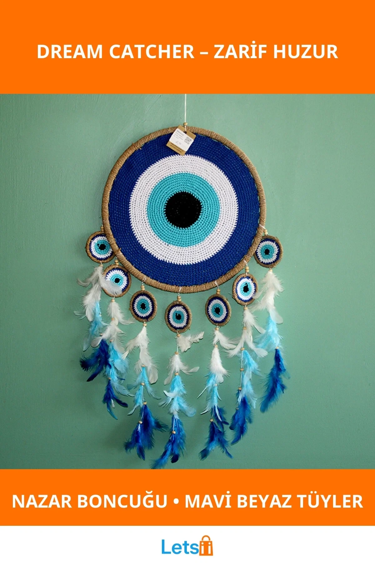 Nazar Boncuğu İle Dekoratif Mavi Beyaz Rüya Kapanı