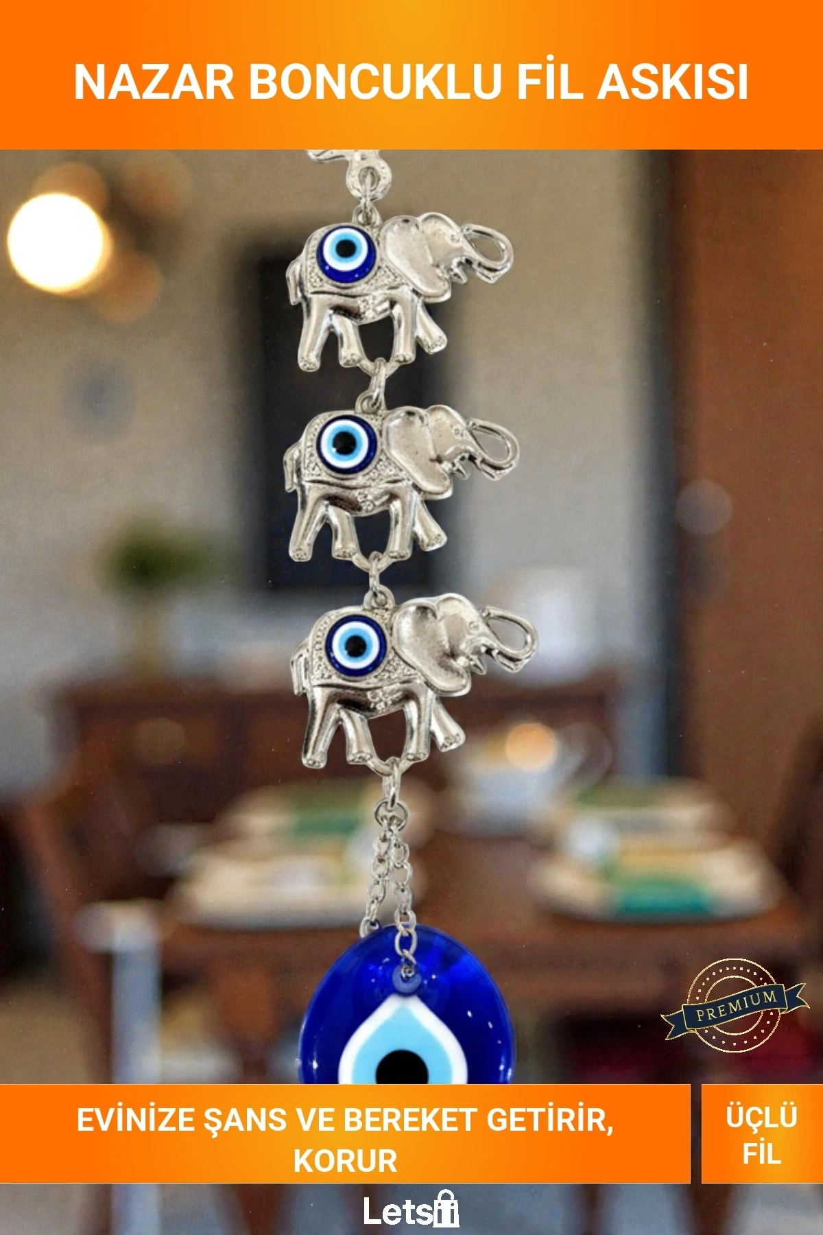 Nazar Boncuklu 3lü Fil Figürlü Dekoratif Duvar/Kapı Askısı