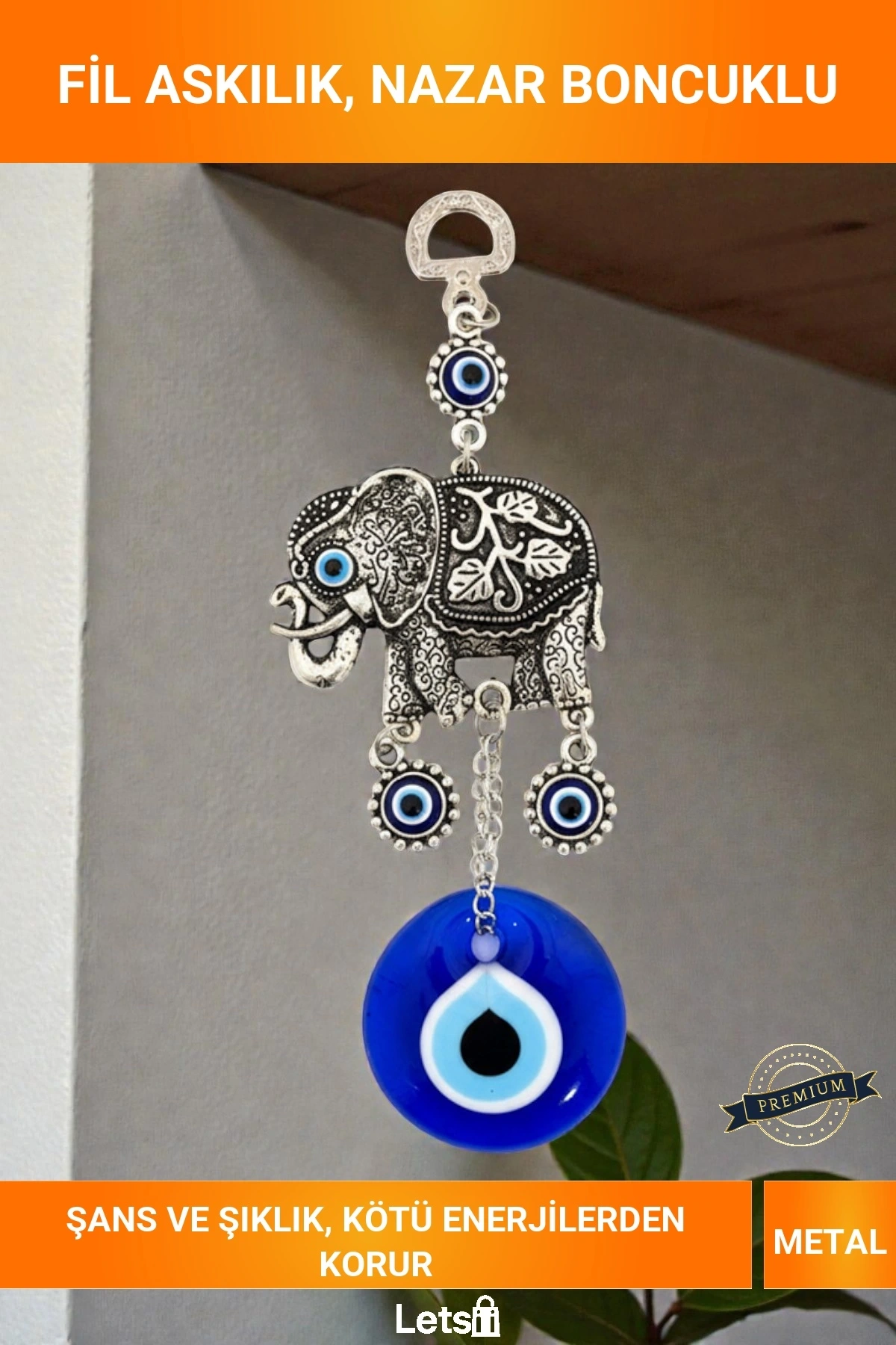 Nazar Boncuklu Tekli Fil Figürlü Dekoratif Askılık