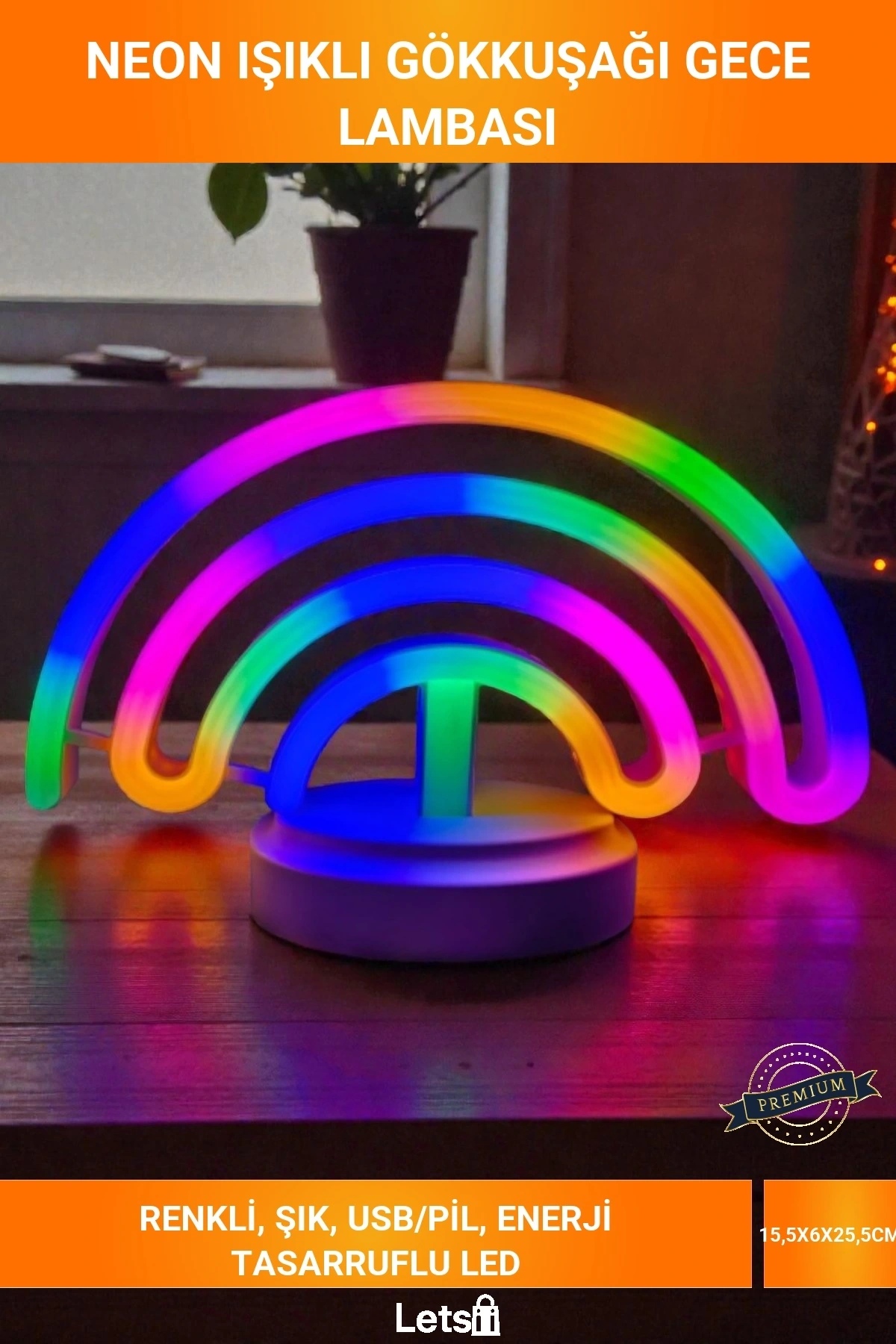 Neon Işıklı Gökkuşağı Masa Gece Lambası USB & Pilli Çalışma Özellikli