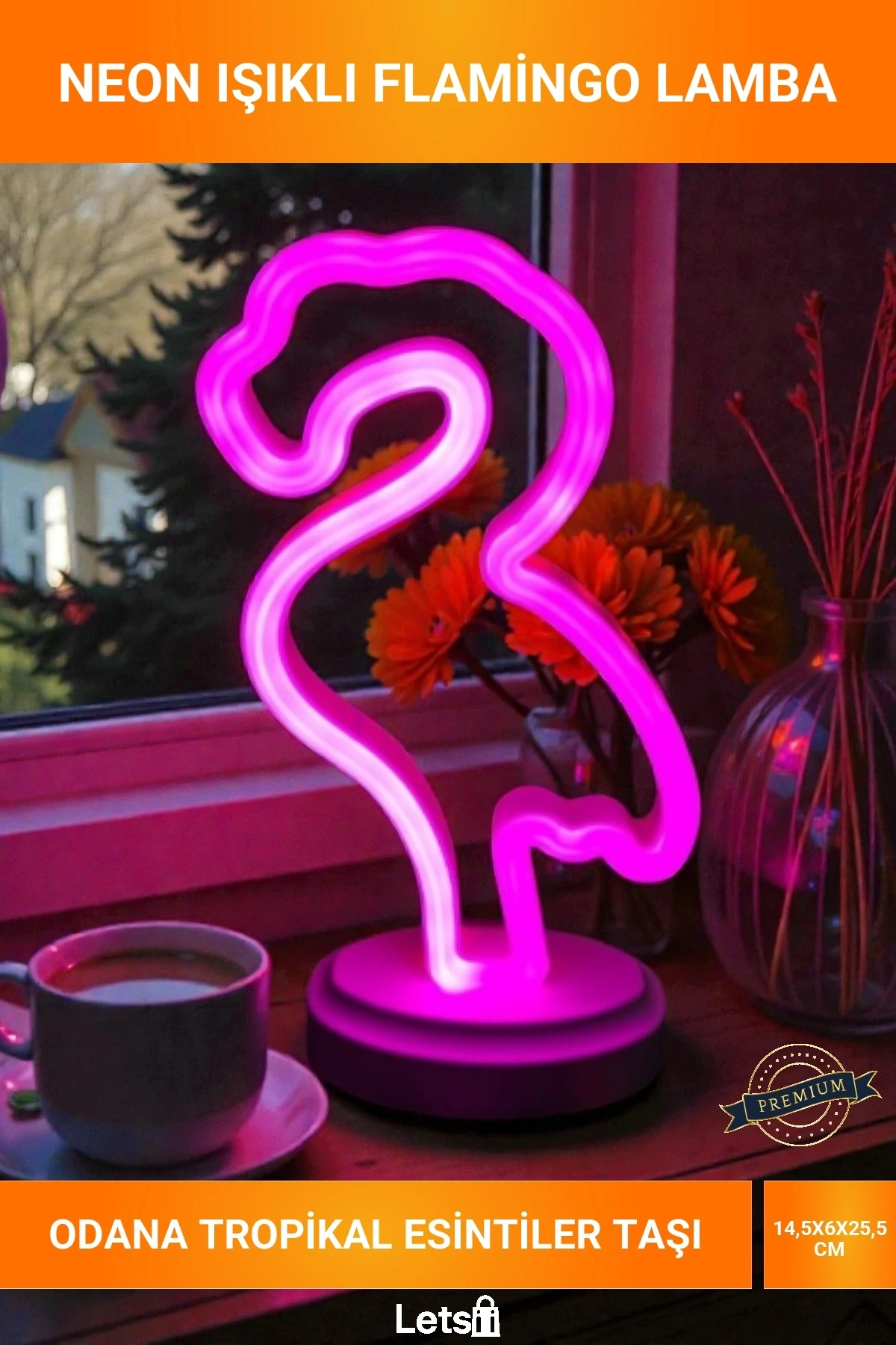 Neon Işıklı Pembe Flamingo Figürlü Masaüstü Gece Lambası