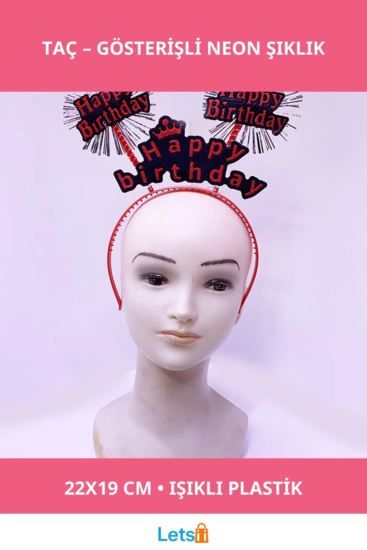 Neon Kırmızı Işıklı Doğum Günü Tacı 22x19cm