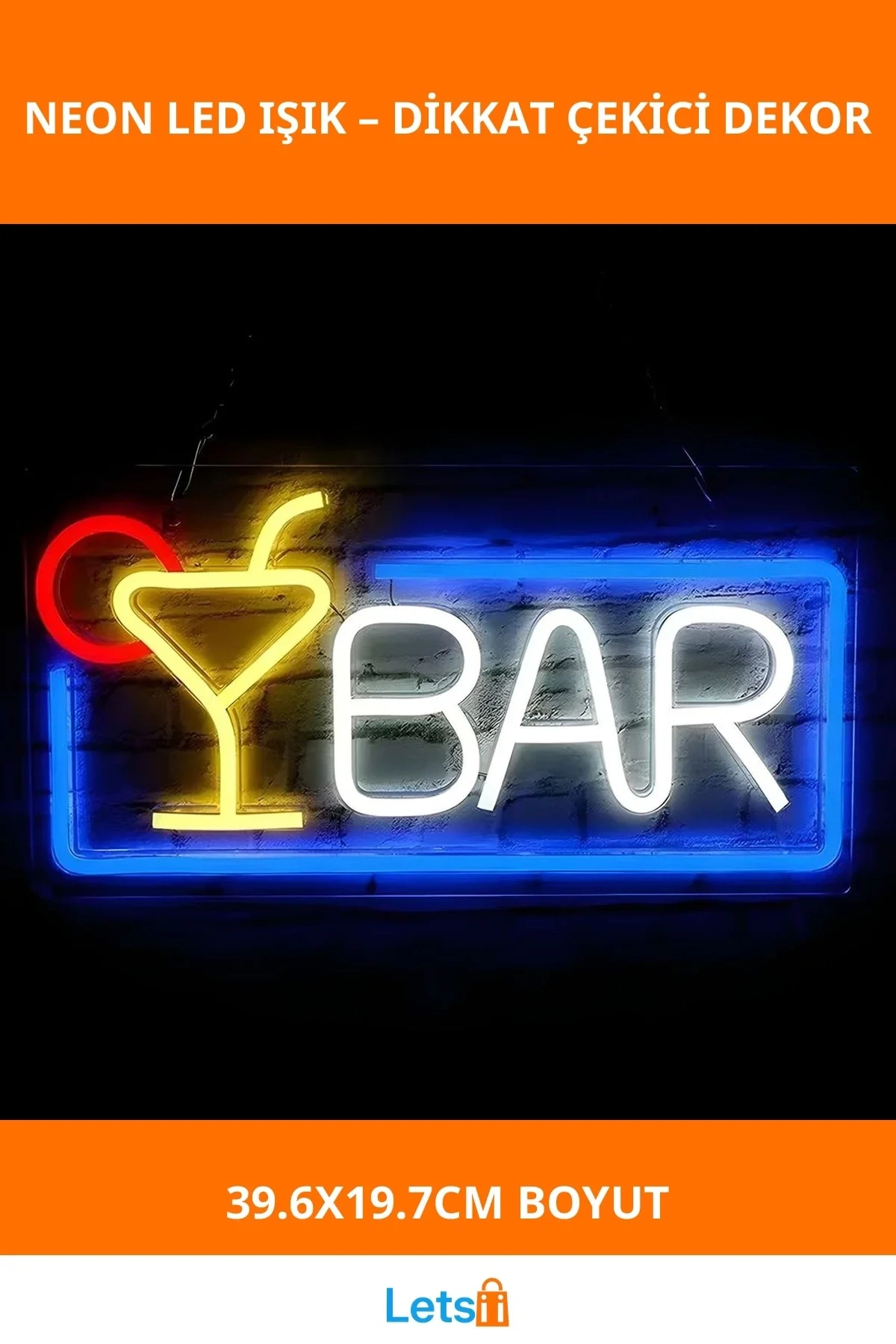 Neon Led Işık BAR Yazılı Modern Dekoratif 39.6x19.7cm
