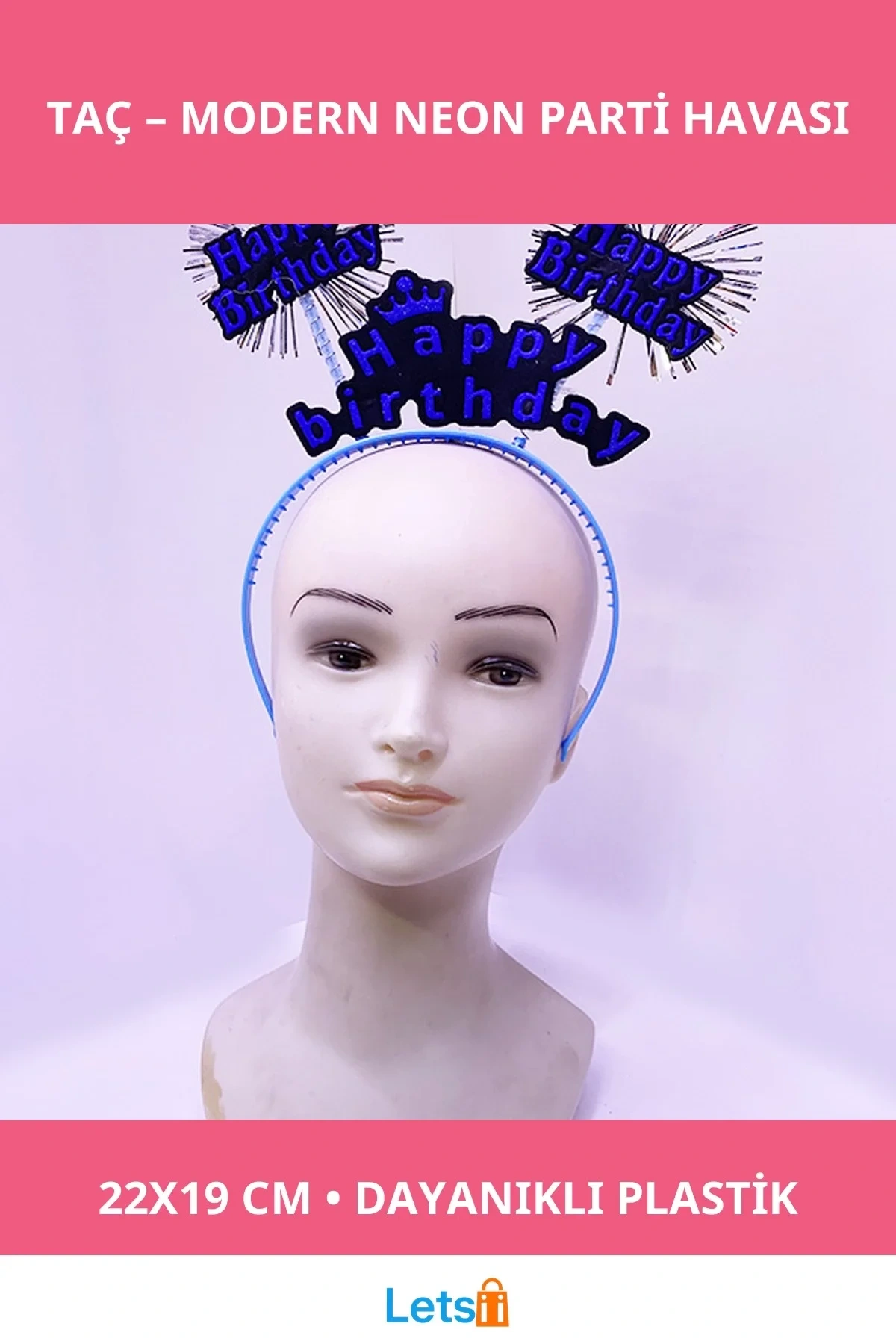 Neon Mavi Happy Birthday Doğum Günü Tacı 22x19 cm