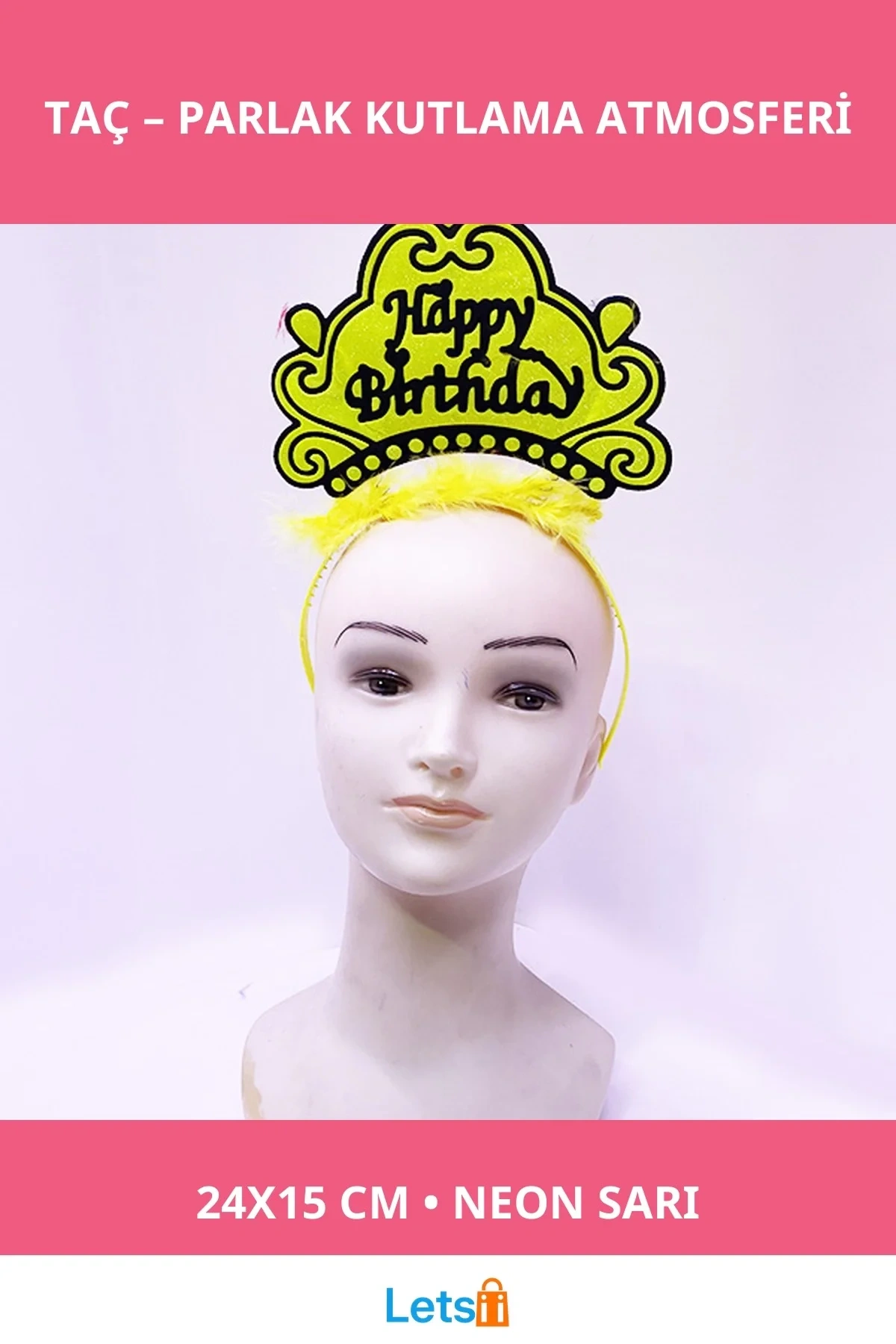 Neon Sarı Doğum Günü Happy Birthday Taç Aksesuarı
