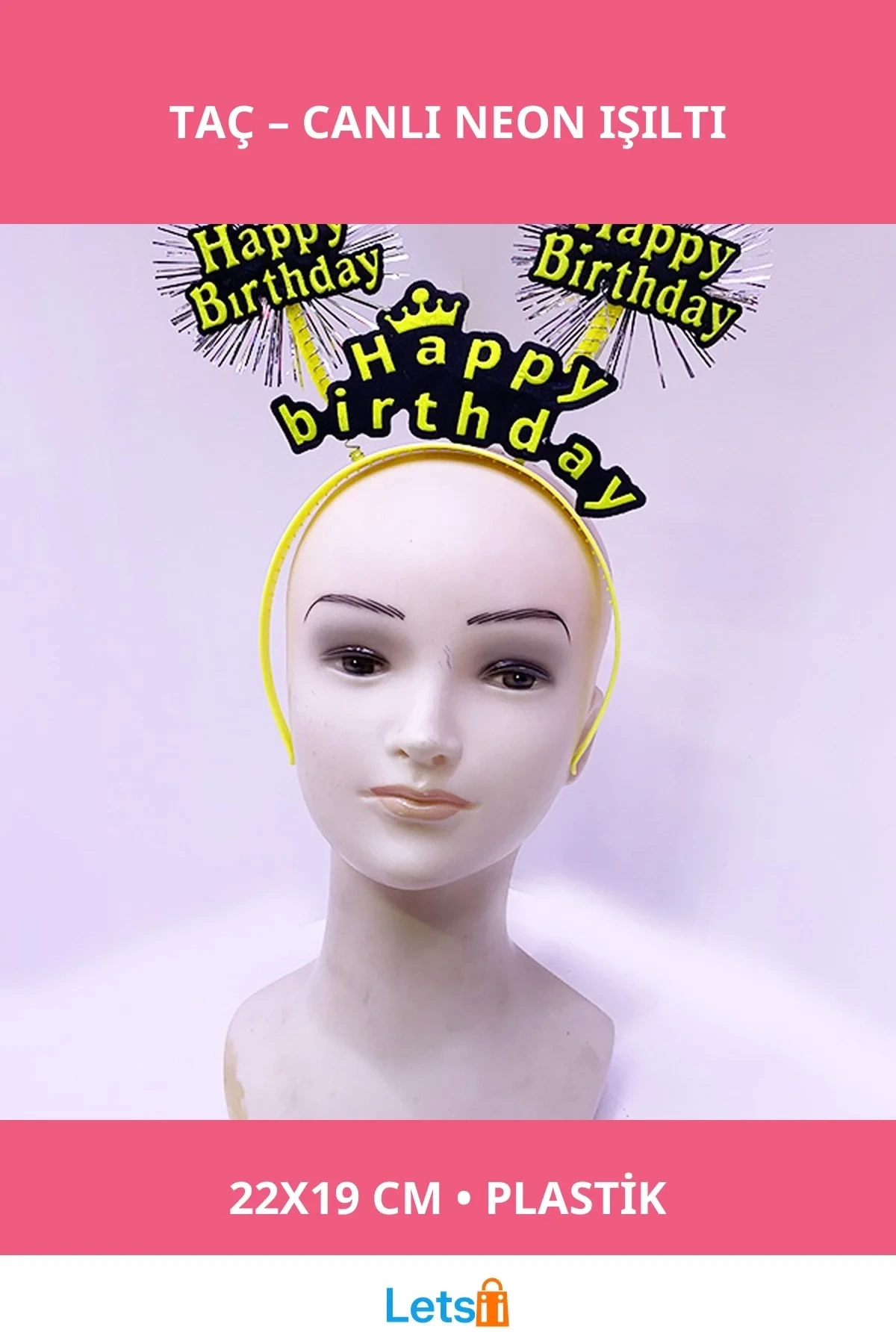 Neon Sarı Happy Birthday Işıklı Taç