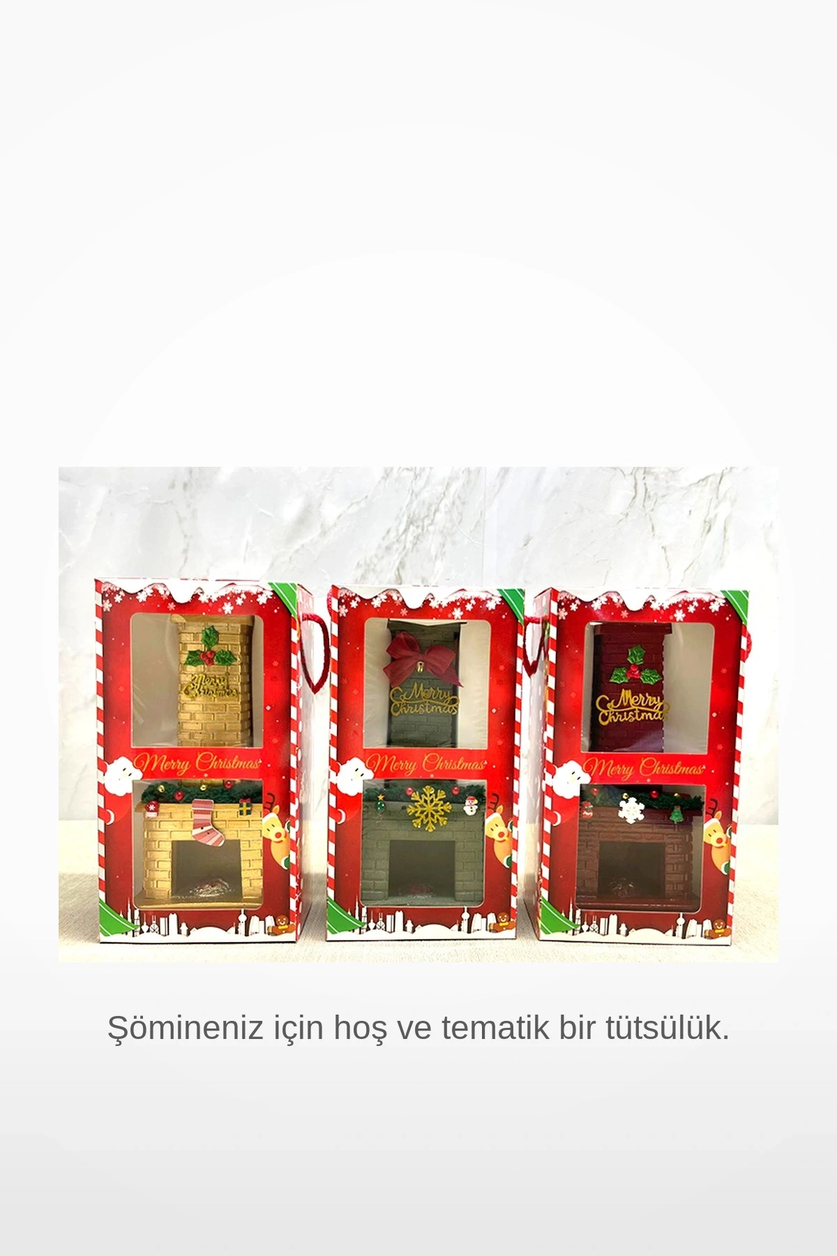 Noel Temalı Dekoratif Polyester Şömine Tütsülük Yılbaşı Ev Dekorasyonu