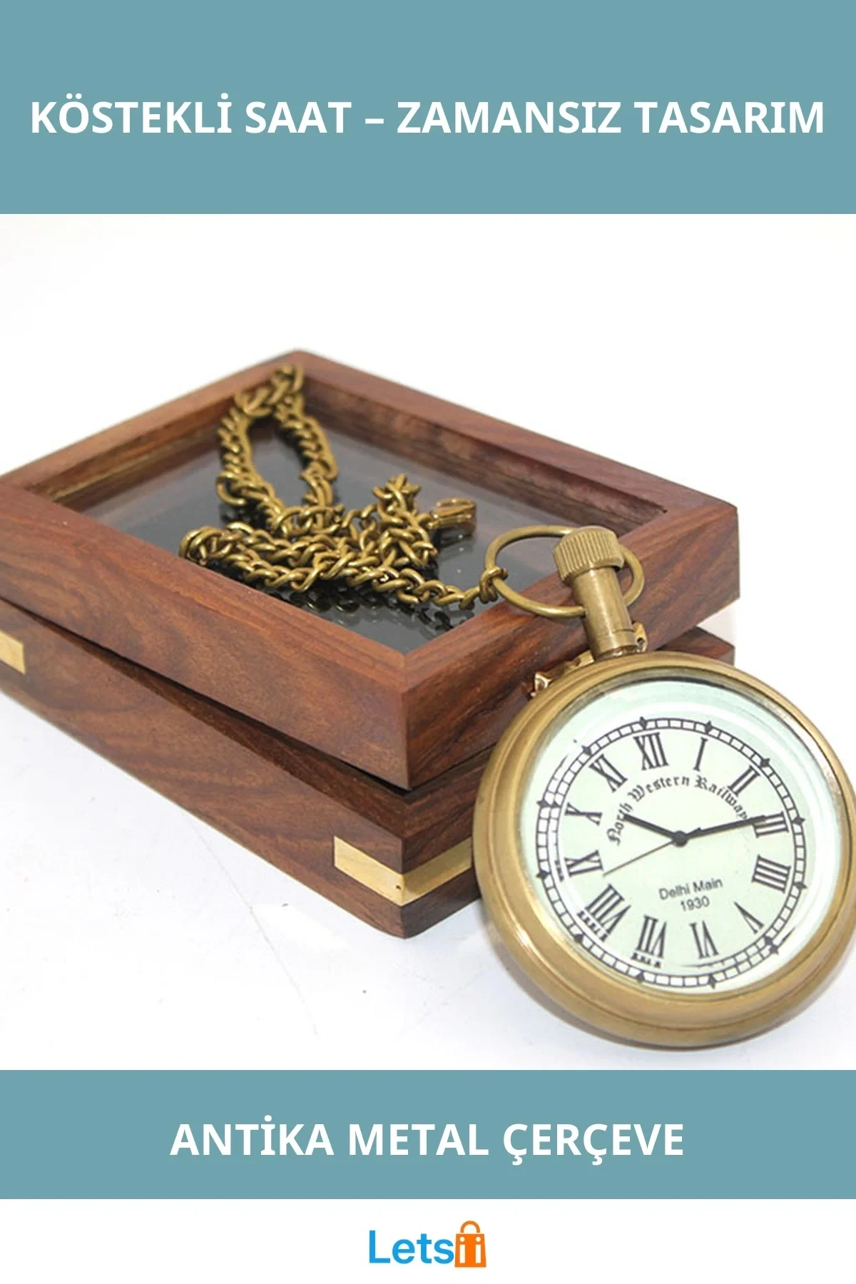 Nostaljik Ahşap Kutulu Köstekli Saat Vintage