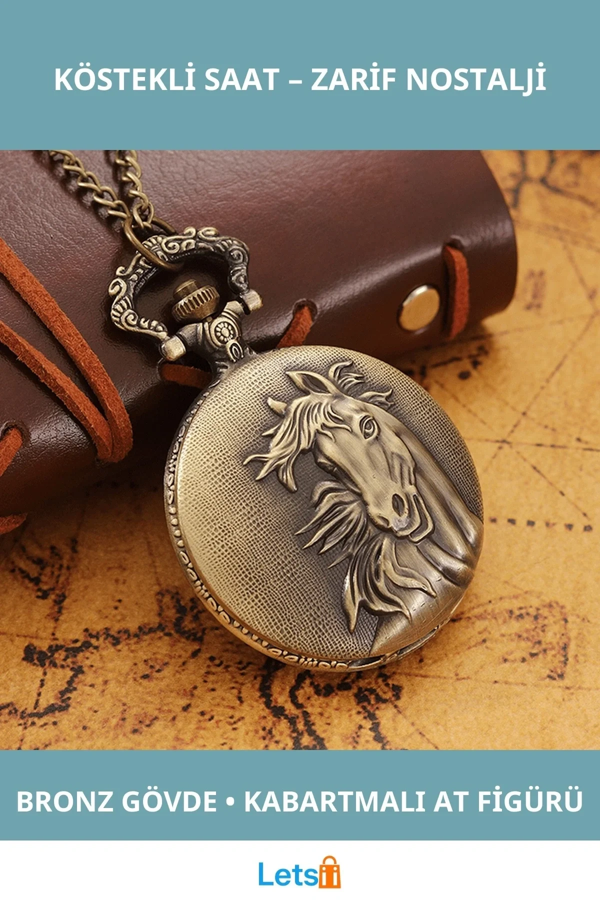 Nostaljik Bronz At Büstü Köstekli Saat 2 Adet