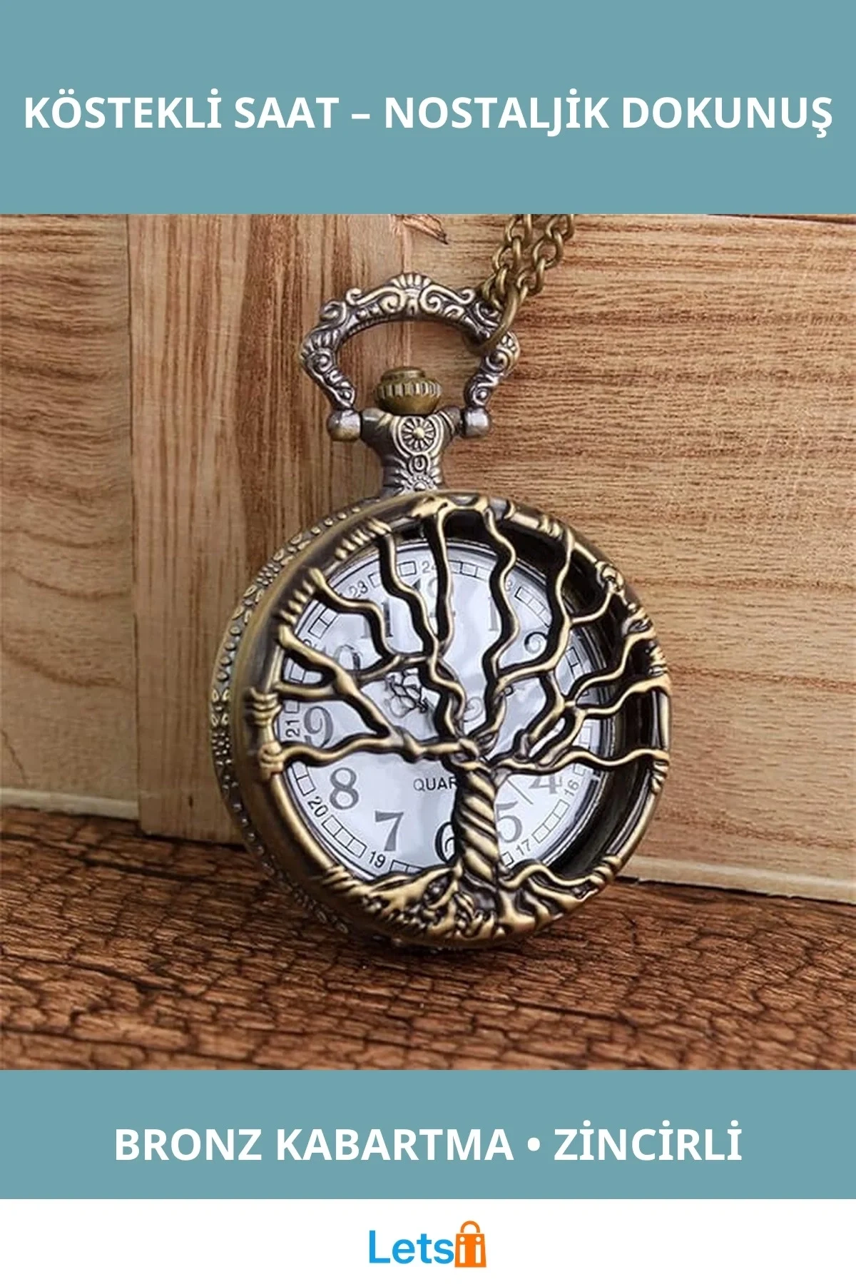 Nostaljik Hayat Ağacı Tasarımı Antik Bronz Köstekli Saat